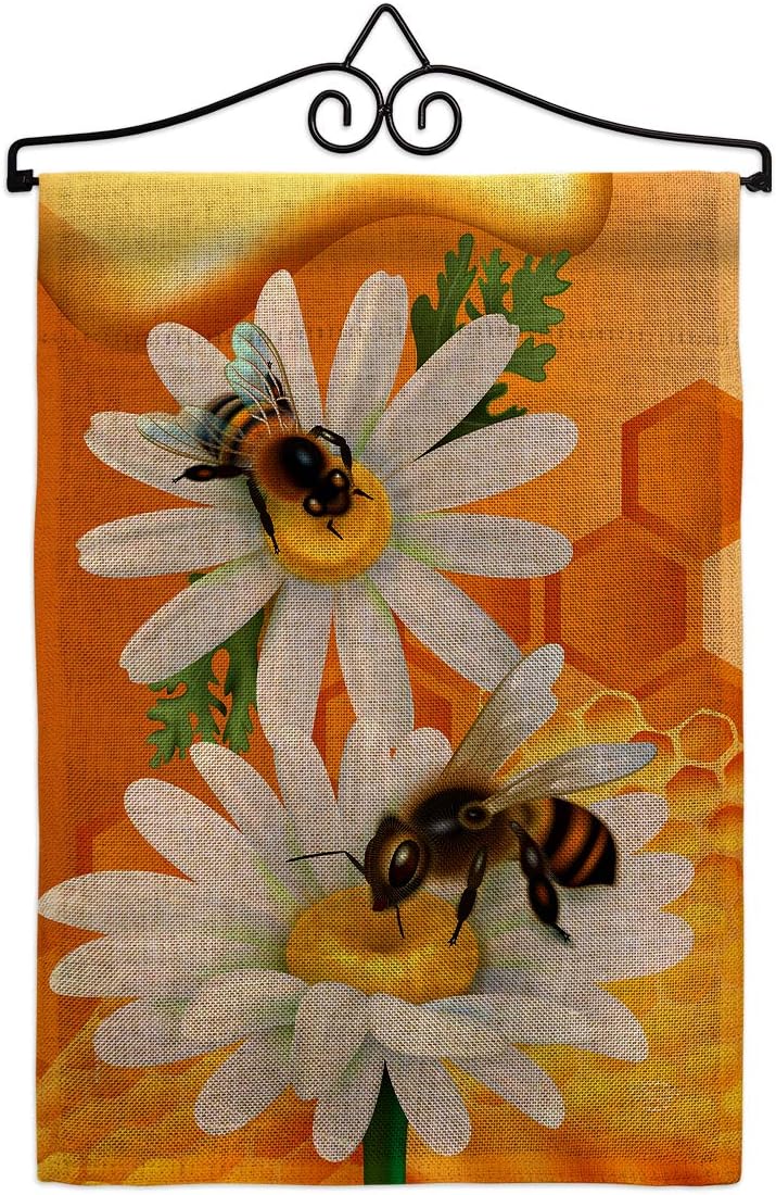 Sweet Honey Garden Flag Set Wall Holder Friends Butterfly Ladybugs Dragonfly Bee Springtime Insect Natural Wildlife Small Decorative Gift Yard House Banner Made In USA 13 X 18.5