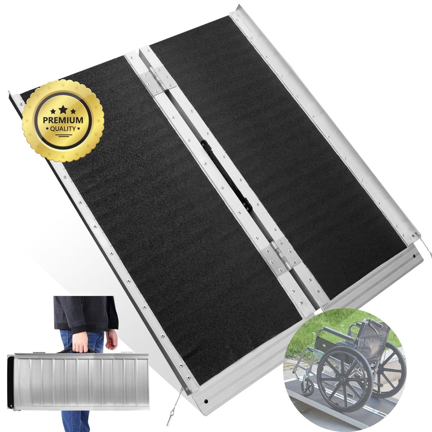 OrtoPrime Rampa para Silla de Ruedas Plegable y PORTÁTIL Rampa Silla de Ruedas Salvaescaleras Portátil - Rampa Plegable Carga Silla de Ruedas - rampa Minusválidos Seguridad - Rampa Salva Escalones