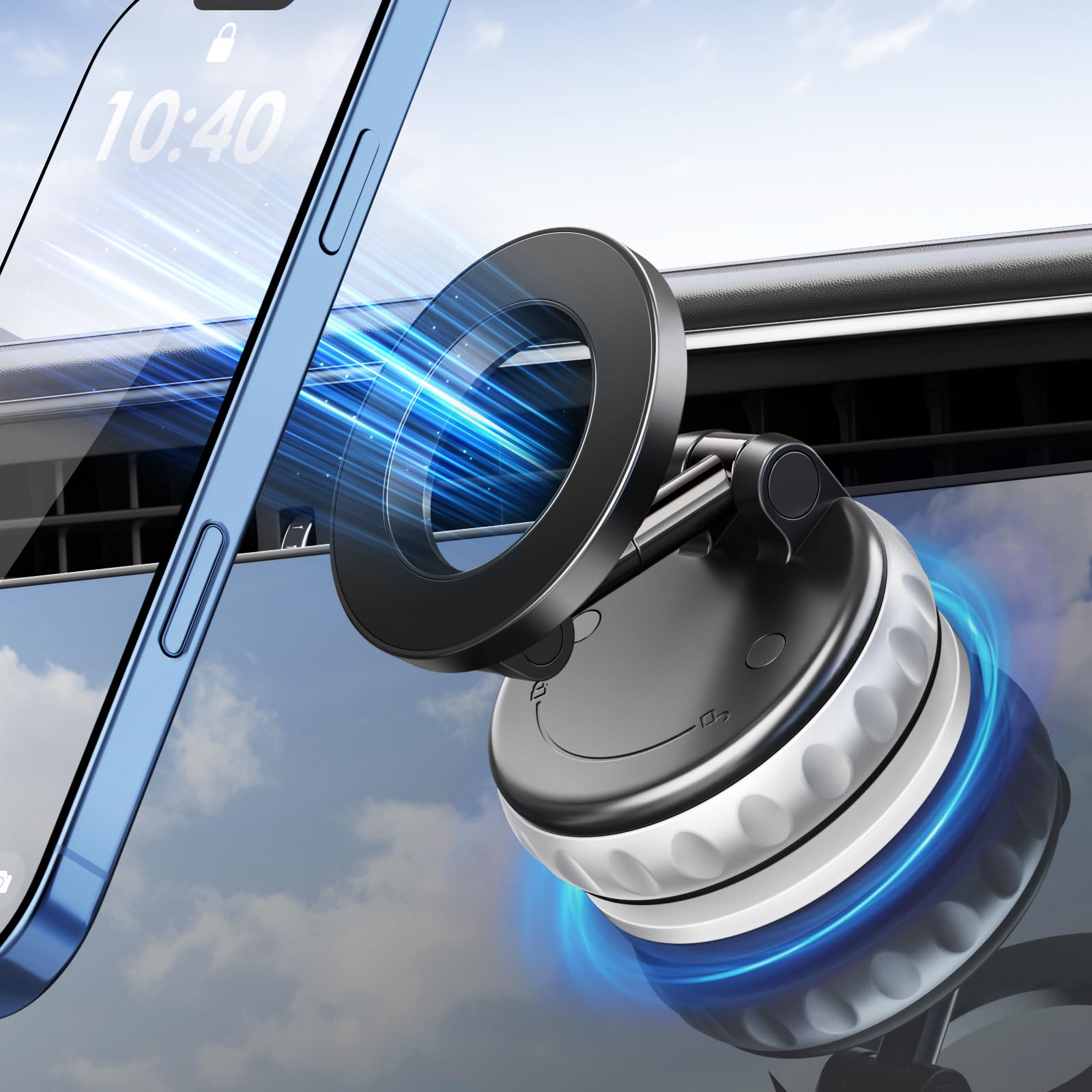 maxtachi Porta Telefono Auto Magnetico con Ventosa a Vuoto, 22*N55 Magneti Forte Supporto Telefono Auto, Girevole a 360°, Pieghevole, Universale Porta Cellulare Ventosa per Parabrezza, Cruscotto