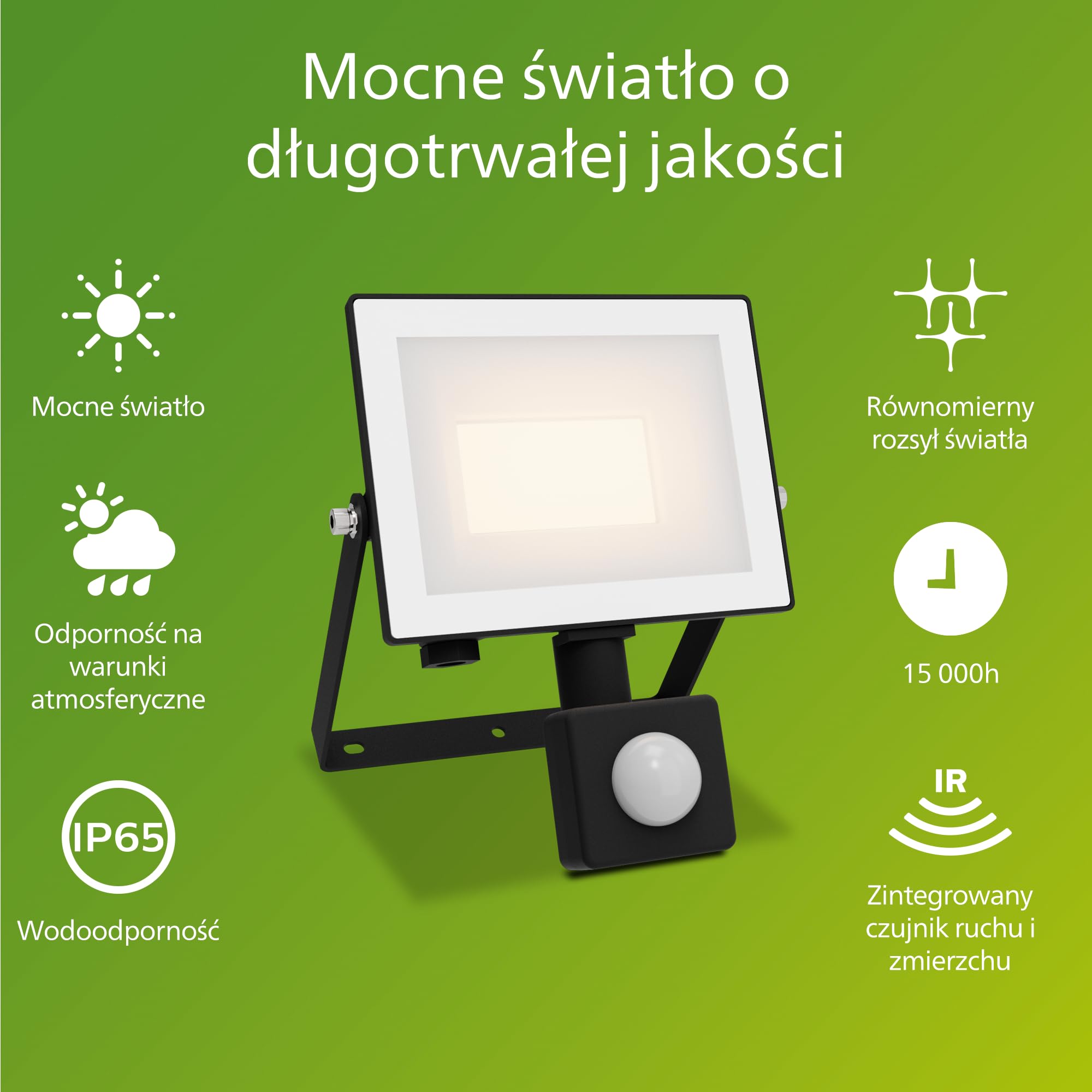 Philips Lois Zewnętrzna Lampa Floodlight z Czujnikiem, 20 W, 3000 K, Czarna