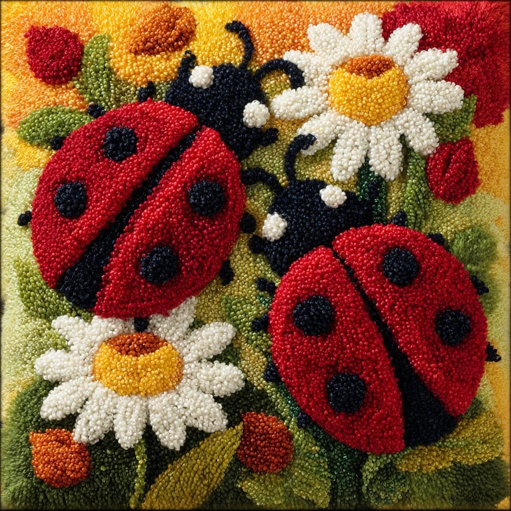 WallustrioaW Latch Hook Kits Pillow,Flowers and Ladybugs