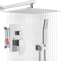 Vista 19 de gotonovo Sistema de ducha de lluvia para baño, juego de cabezal y mango de ducha de lluvia montado en la pared, conjunto completo combinado de latón