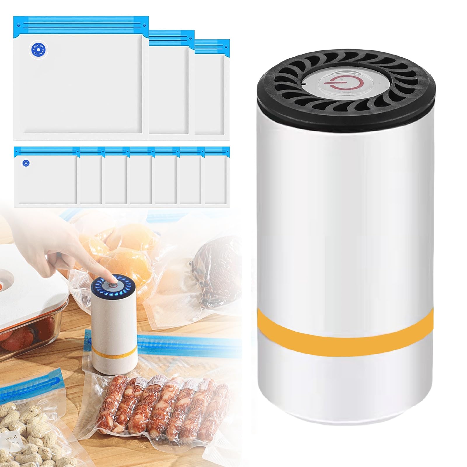 Mini sigillatrice sottovuoto manuale, Mini macchina sottovuoto con 15 sacchetti sottovuoto, sigillatrice sottovuoto per alimenti, Mini sigillatrice sottovuoto, sigillatrice sottovuoto USB ricaricabile