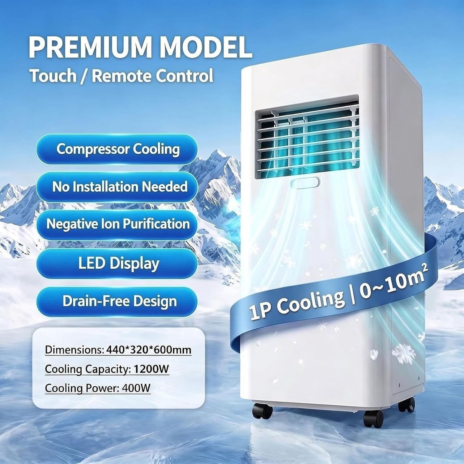 Condizionatore d’Aria Portatile 5000 BTU Senza Installazione Fissa, deumidificatore Silenzioso con Telecomando e Timer 24 Ore, Kit di Scarico per Finestra, per, Style 1, 5000 BTU