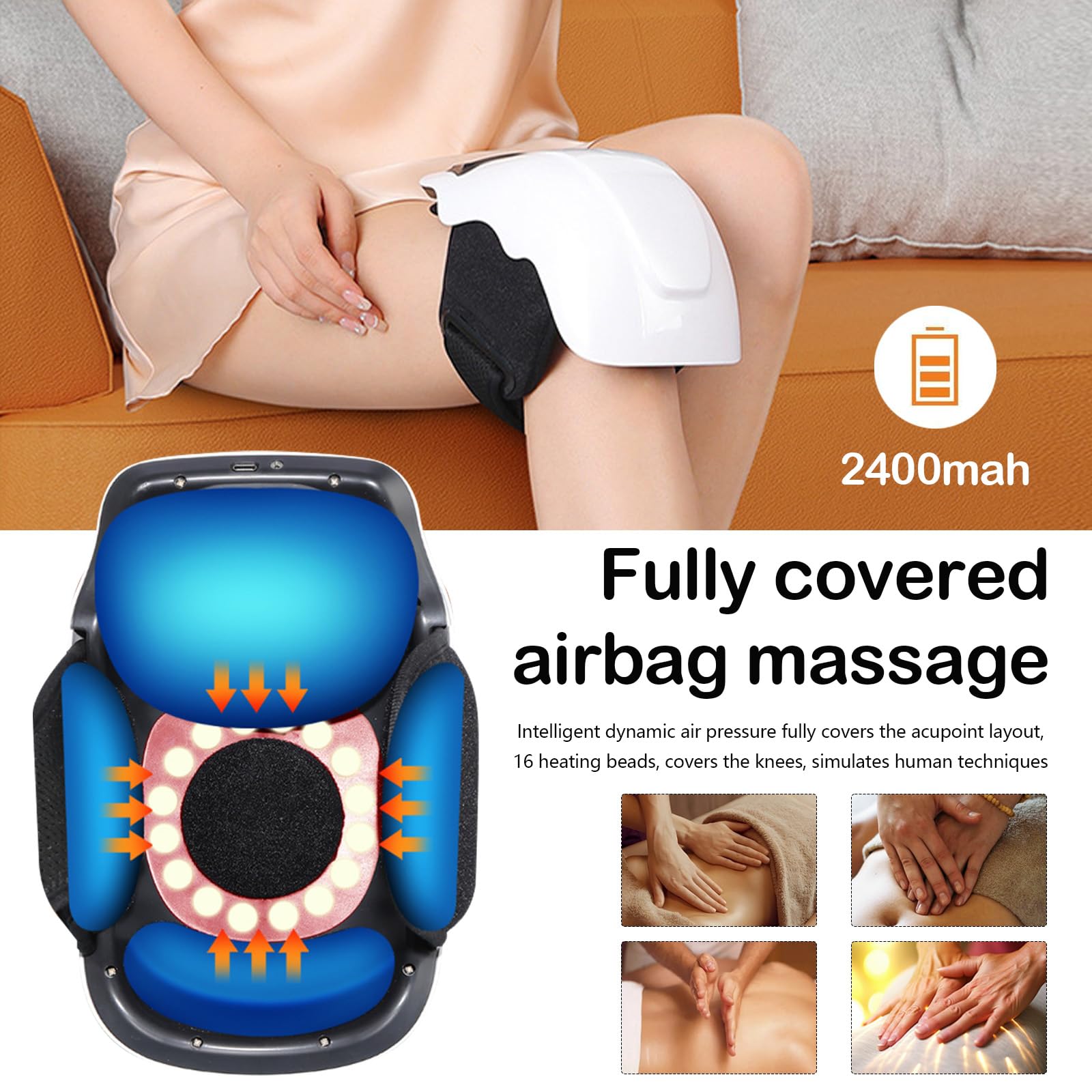 Massaggiatore per Ginocchio Senza Fili Ricaricabile con 3 Riscaldamento e Vibrazione, Wireless per Artrite, Gonfiore, Lesioni Muscolari