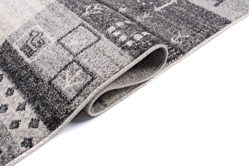 Tapiso® Dywan Sari z krótkim włosiem | melanżowy designerski dywan w kolorze szarym, czarnym, kremowym z abstrakcyjnym wzorem w kratkę diamentową | idealny do salonu, pokoju gościnnego, jadalni | Ökotex 220 x 320 cm