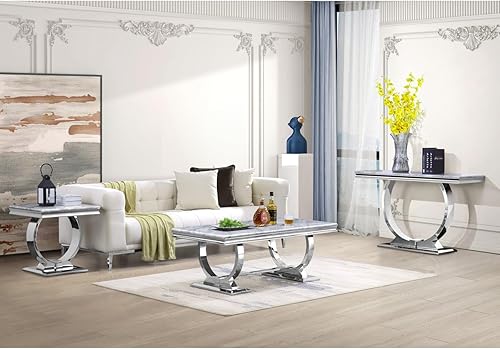 Miniatura 6 de Mesa consola plateada, mesa rectangular de 50 pulgadas con base en U espejada, mesa consola moderna gris para entrada, sala de estar, oficina,