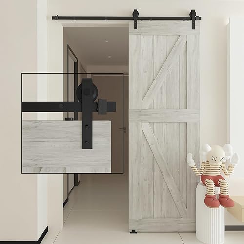 Kit de herrajes para puerta corrediza de granero de 5 pies, riel modular de fijación de tornillo mejorado, kit de riel de puerta de granero