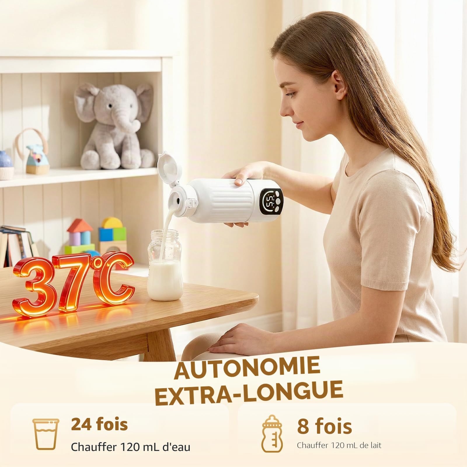 Chauffe-Biberon,Chauffage Rapide (35-70 °C),Chauffe-Biberon Portable Bébé 500 Ml,Fonction De Stérilisation,Rétention De Chaleur Élevée,Chauffe Biberon Nomade Sans Fil,Pour Lait Maternel,Eau,Nuit