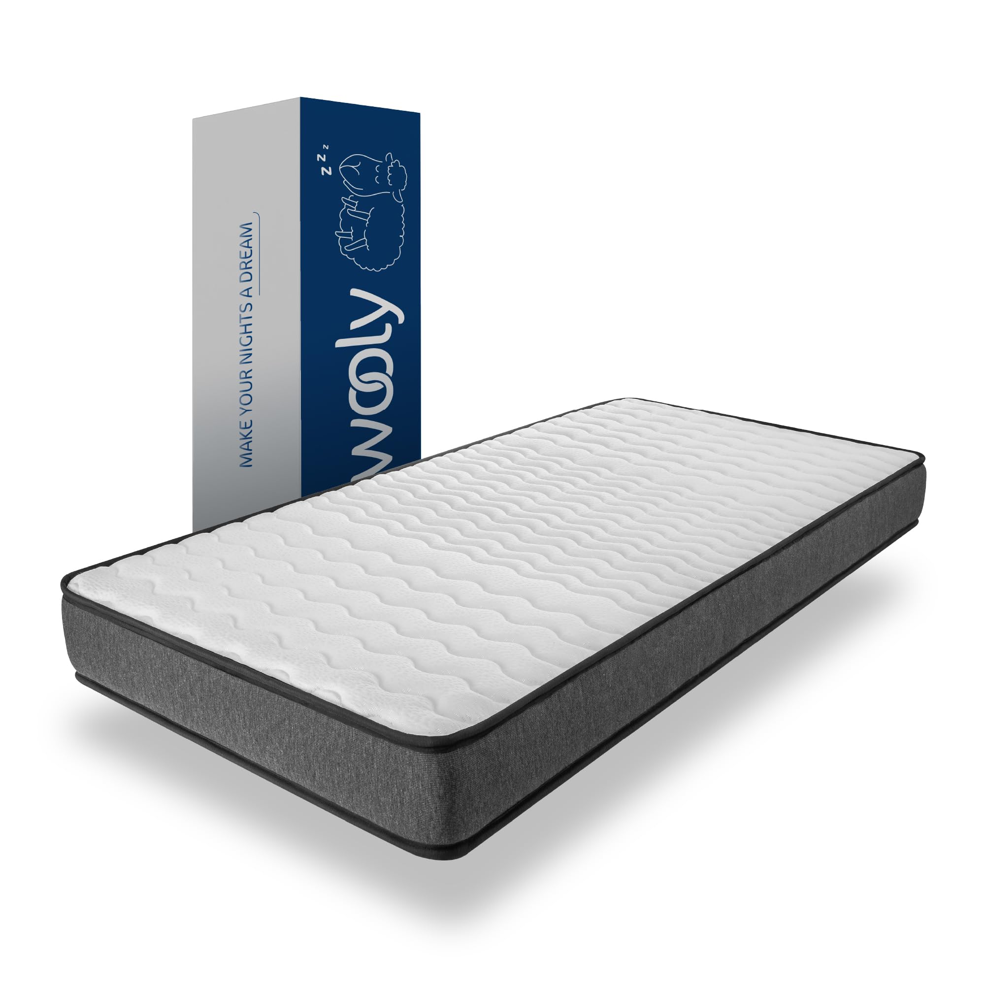 Wooly Matelas 90x200 15 cm Mousse à Mémoire de Forme Blue Latex Réversible Hypoallergénique 7 Zones Fabriqué Europe