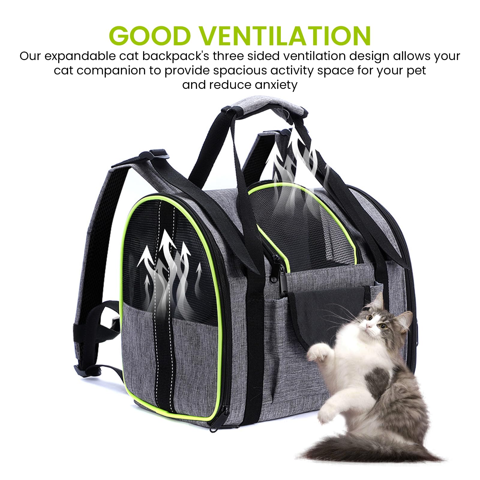 Erweiterbar Katzenrucksack, Katzen Rucksack, Hunderucksack für Katzen, Belüftetes Design, Faltbare, für Hunde Katzen Haustiere, 43 * 28 * 34cm