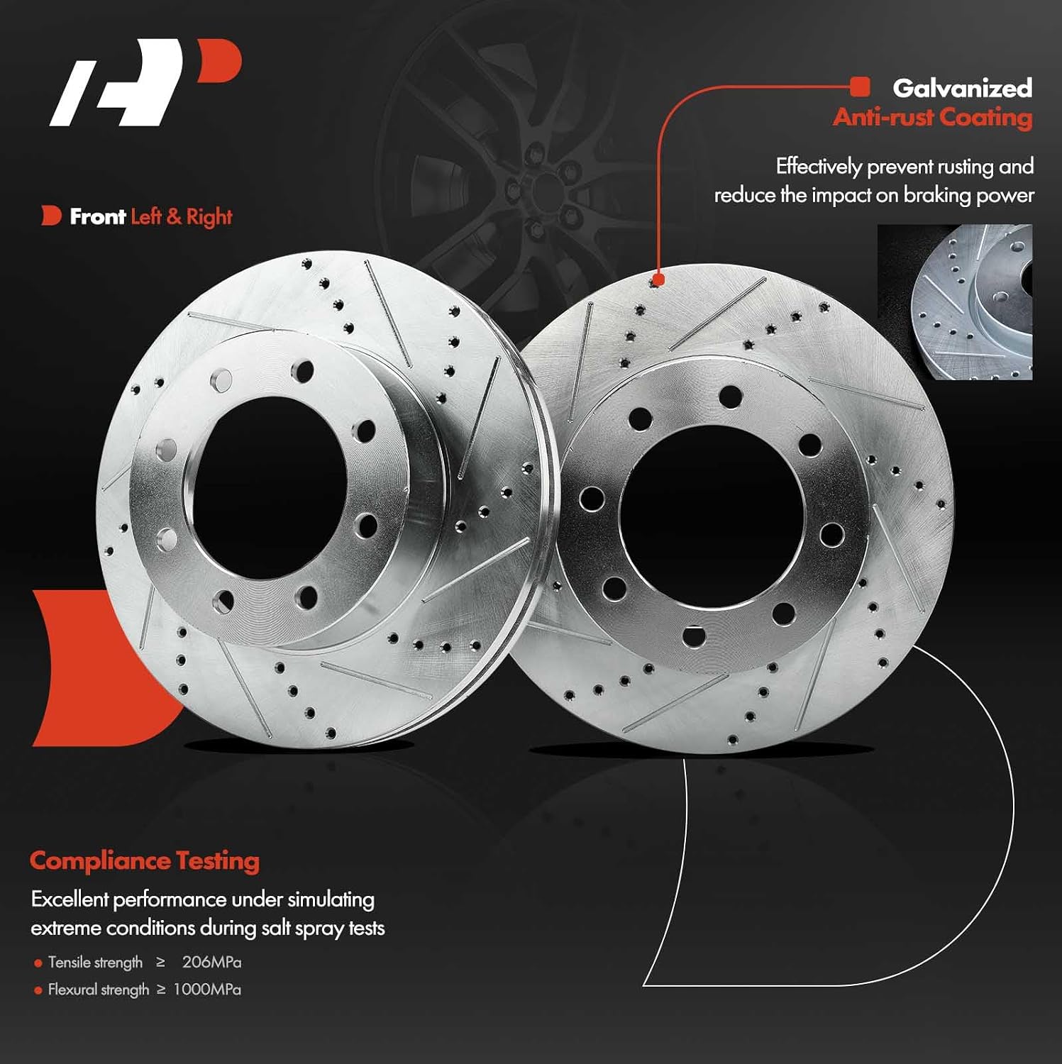 A-Premium 14.29 inch (363.00mm) Front Drilled and Slotted Disc Brake Rotors Compatible with Select Ford Models - F-250 Super Duty 2012-2022, F-350 Super Duty 2013-2022, F-450 Super Duty, 4WD, 2-PC Set