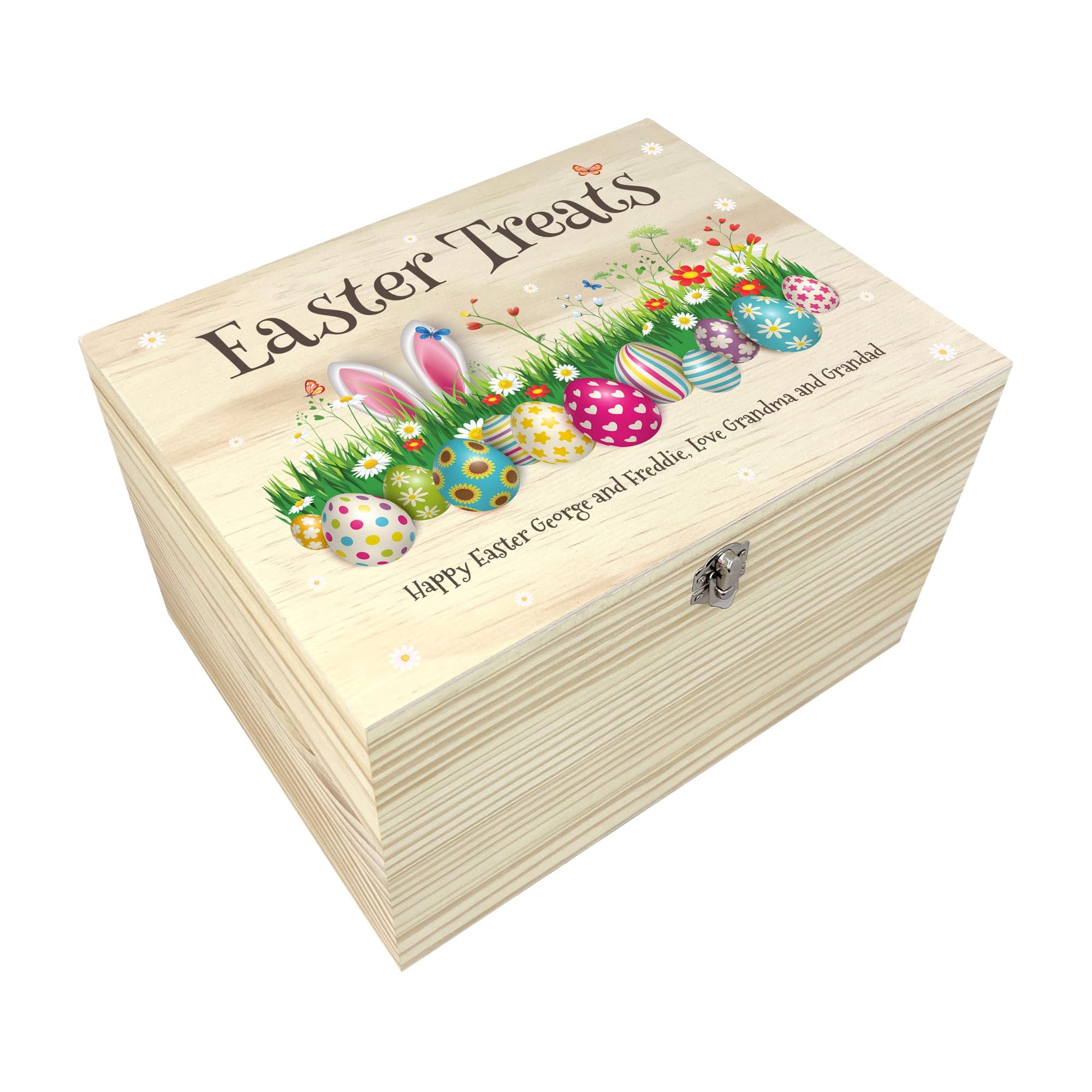 Caja de cesta de madera de Pascua colorida personalizable, nombre personalizado, regalo de Pascua, cesta de Pascua, golosinas de Pascua, Pascua para niños, Pascua familiar, decoración de Pascua, caza
