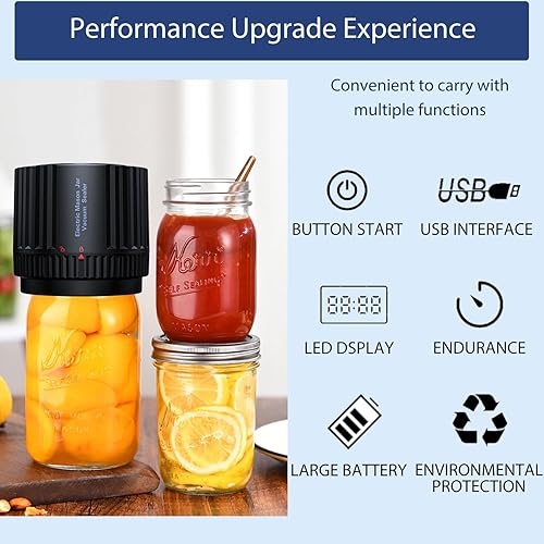 Miniatura 6 de Sellador al vacío eléctrico para tarros Mason con boca ancha y regular, selladores al vacío para almacenamiento y fermentación de alimentos, con