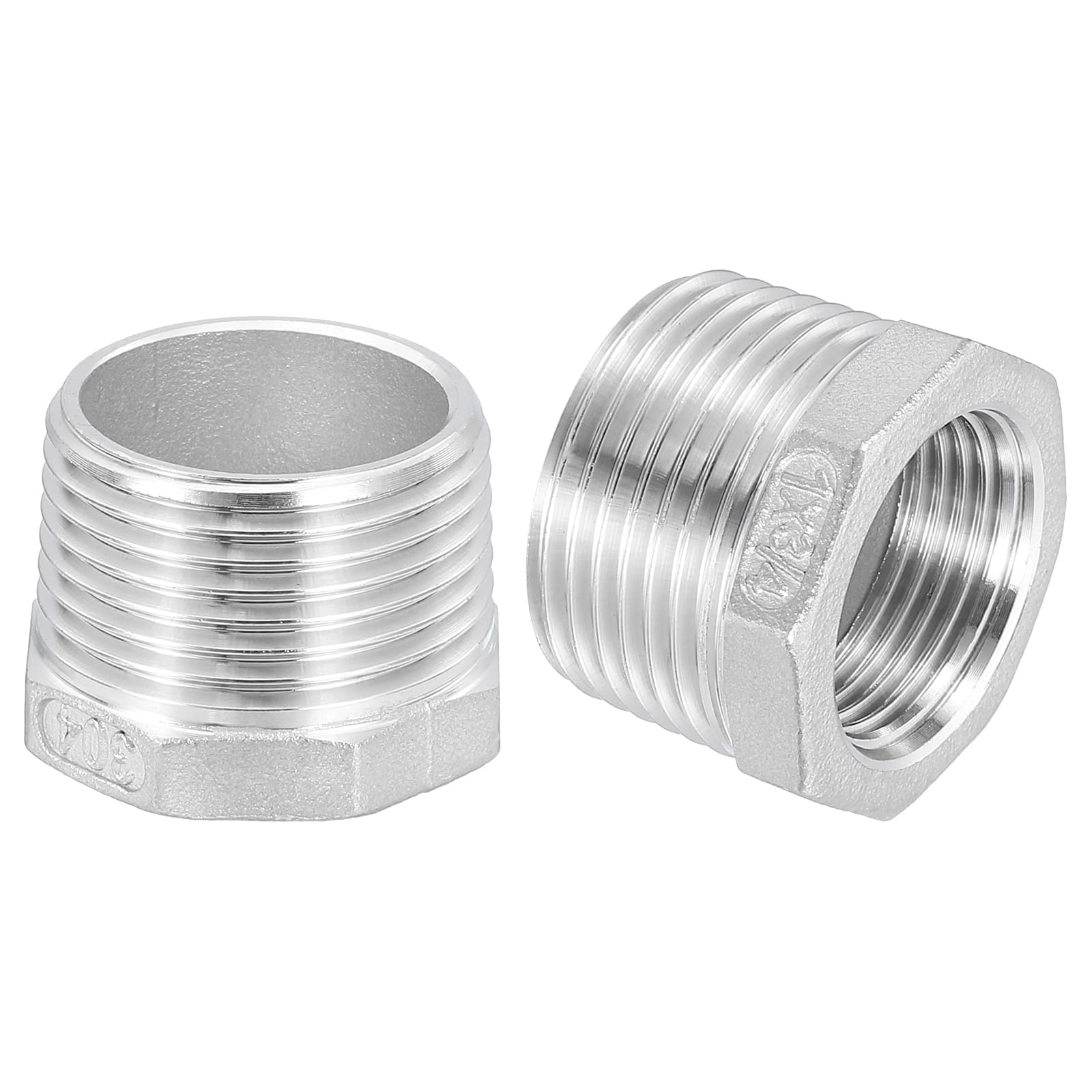 uxcell 1Pcs 1" Male to 3/4" Female NPT 304 Stainless Steel Reducer Hex Bushing, Reducing Cast Pipe Adapter Fitting for industrial, oil/gas, water, HVAC, and plumbing systems