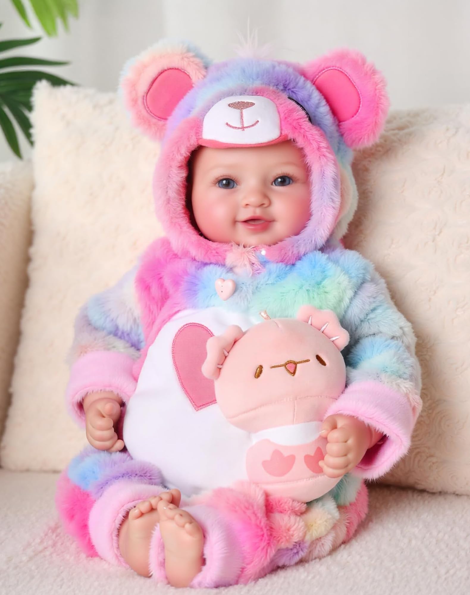 Baby Dolls, 15-Inch Realistic Soft Cloth Body Baby Doll Real Life Baby Dolls with Accessories in Rainbow Plush Bear Outfit, Strawberry Scented Gift for Girls Age 3+, Pretend Play, Collection