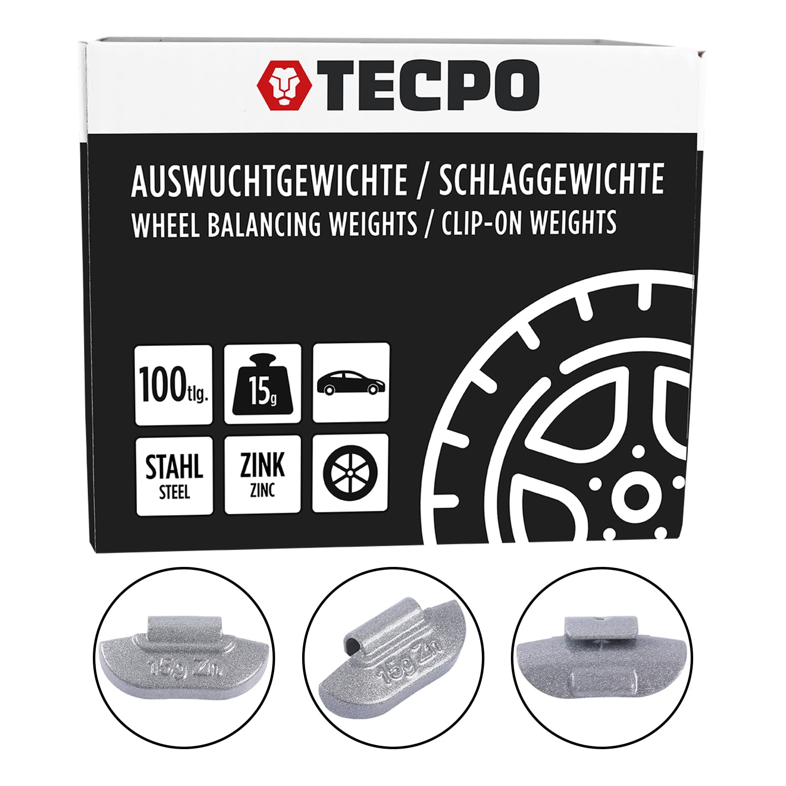 TECPO Schlaggewichte Zink Auswuchtgewichte 15g x 100 Wuchtgewichte für Stahlfelgen korrosionsbeständig Radwuchtung Auswuchtmaschinen