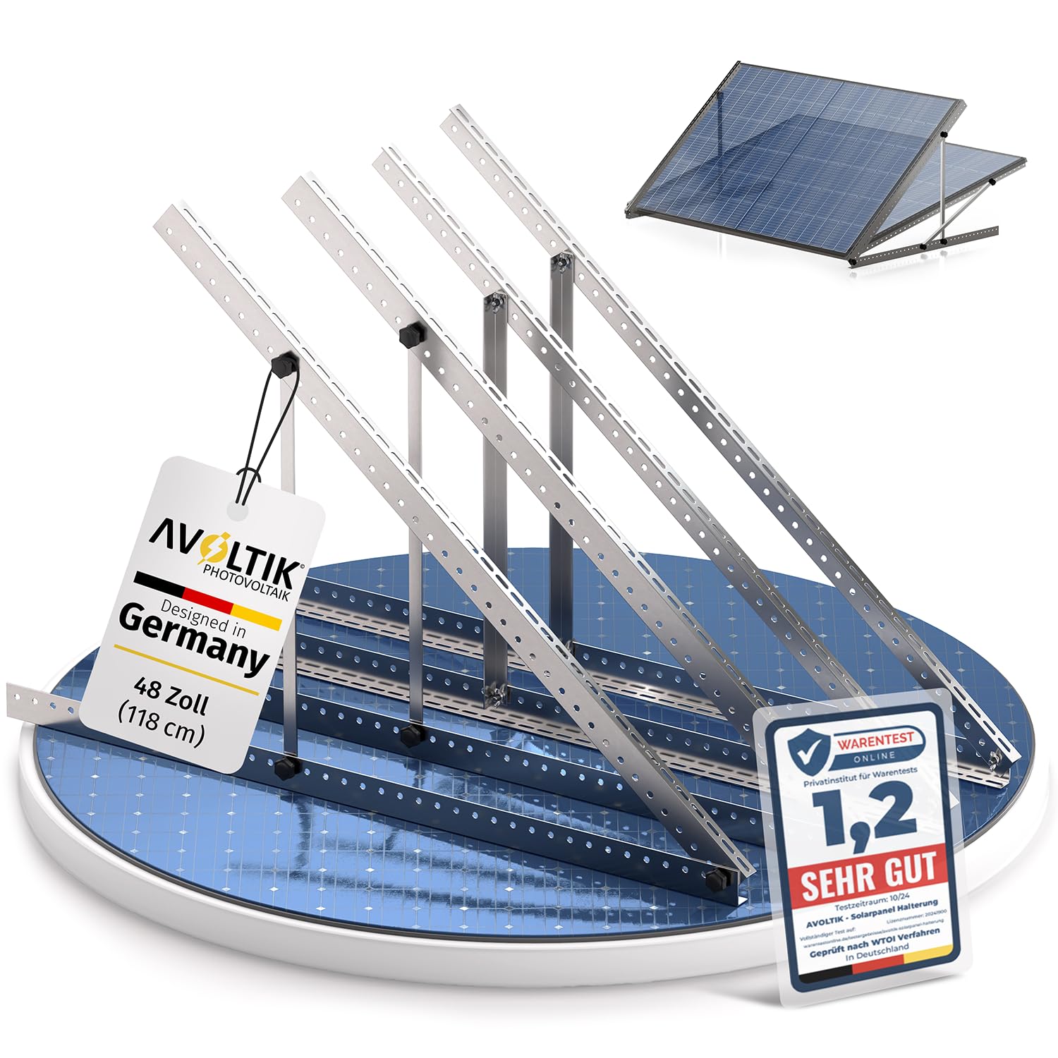 Avoltik Balkonkraftwerk Halterung 2er Set bis 118cm I Solarpanel Halterung für 2 Module I Verstellbar 0-90° I Ideal für Dach, Balkon & Boden