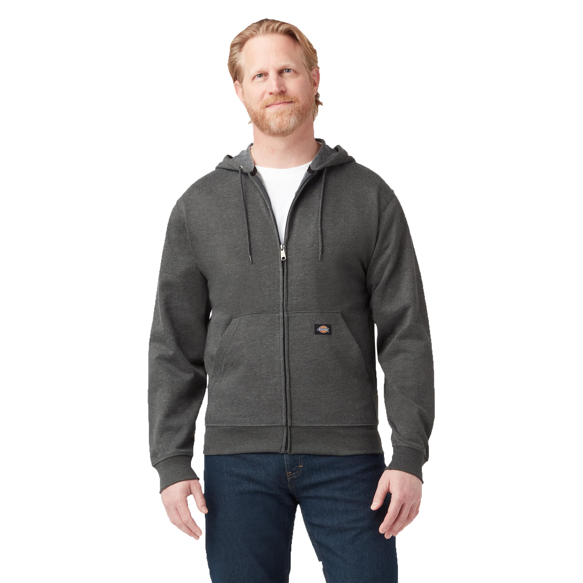 Dickies Men's Full Zip Fleece Hoodie, Dark Heather, M