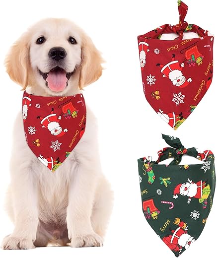 2 Pcs Christmas Dog Bandanas, Christmas Dog Gifts,Washable Triangle Dog Kerchief Scarf ,Xmas Costume Accessories for Puppy Small Medium Large Dogs Cats Pets