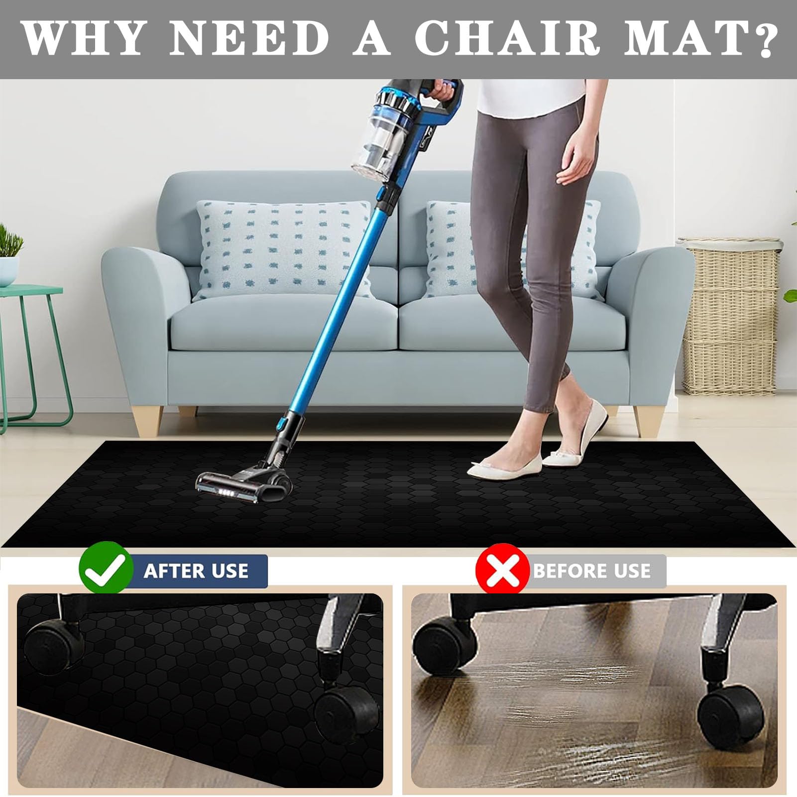 90 x 140 cm Tapis Chaise de Bureau, Tapis de Chaise Gaming Antidérapant Protège Parquet Chaise roulettes, Tapis de Sol pour Bureau Plancher de Bois, Tapis Protège-Sol pour Chaise de Bureau