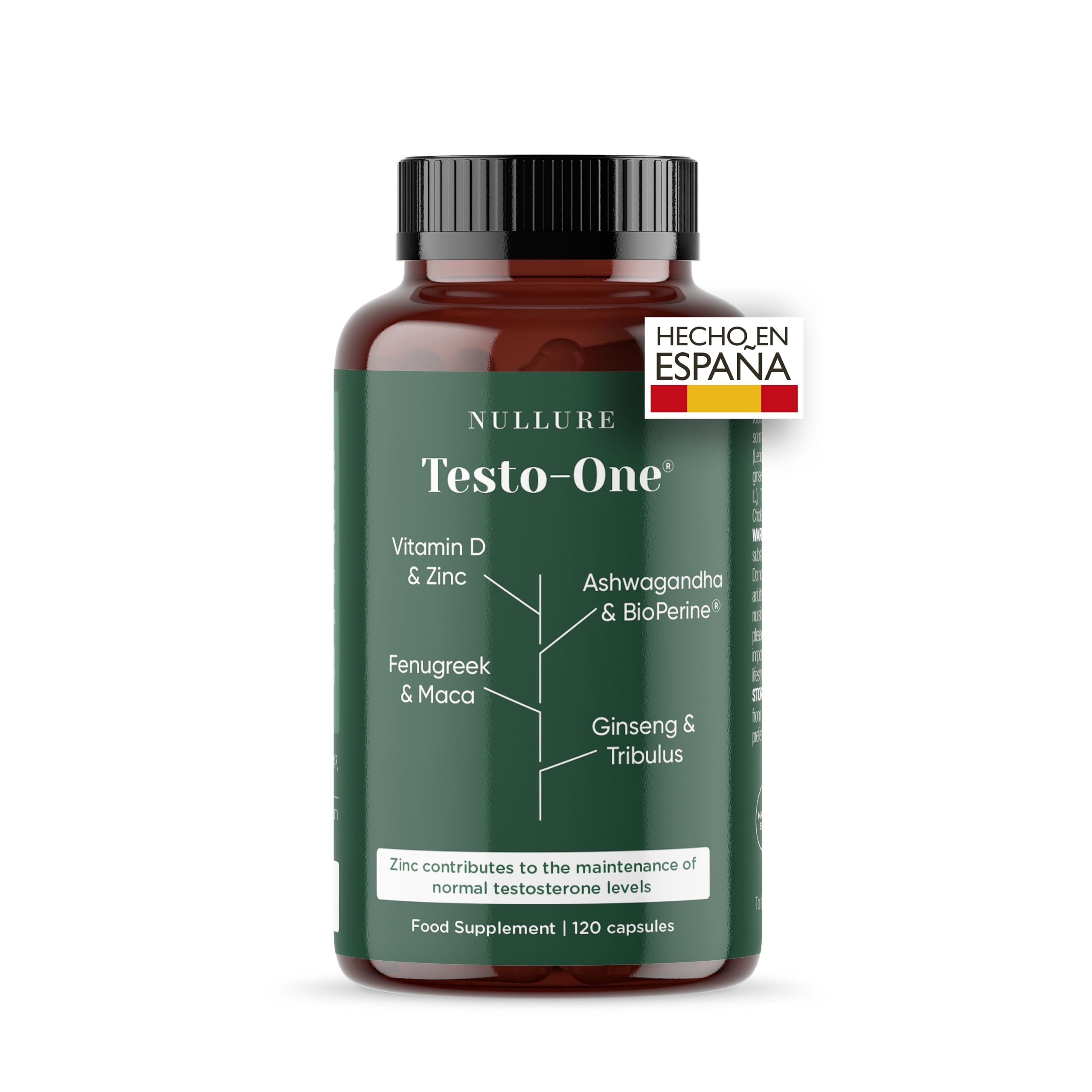 Nullure Testosterona Hombre Natural | Vegano | Testado en laboratorio alemán | Rendimiento · Musculación · Energía I Tribulus Terrestris + Maca + Ashwagandha + Zinc |120 caps