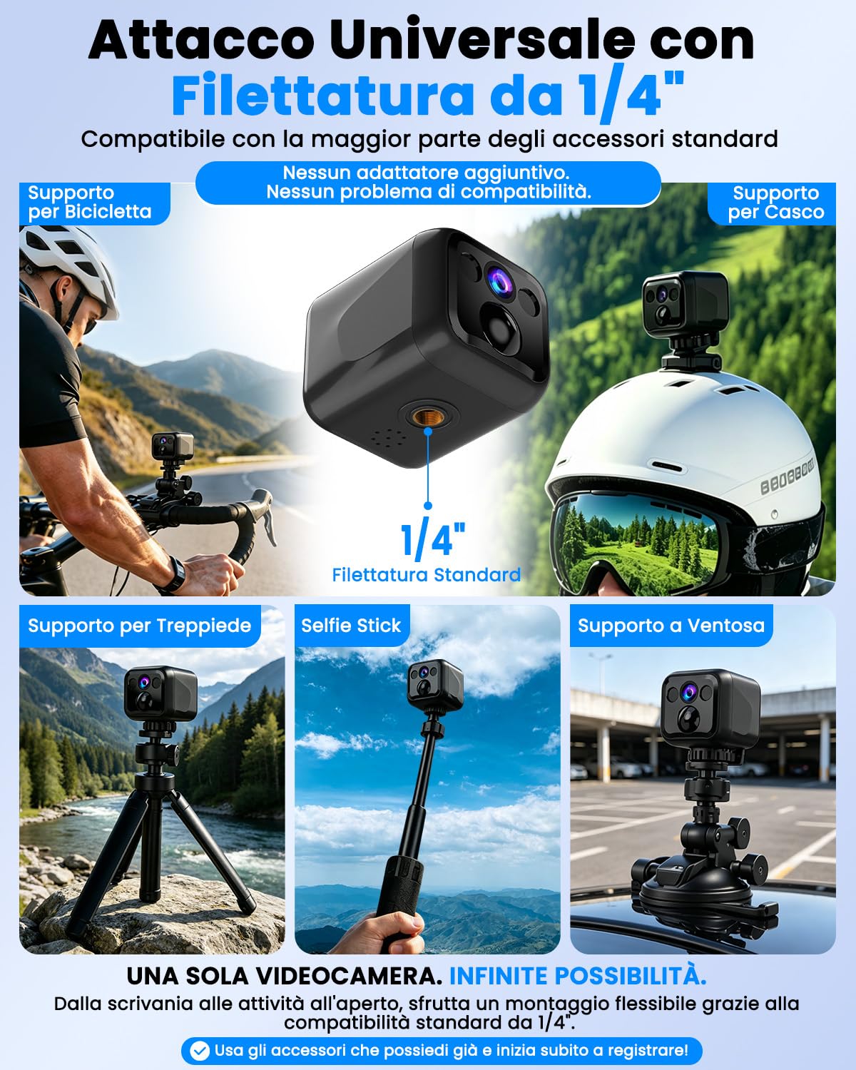 Mini Telecamera Spia ,4K Telecamera Videosorveglianza, WiFi o Modalità AP | Bassa Potenza, 160 Giorni di Standby, Visione Notturna Telecamera Senza Wifi per Interna/esterns/Casa, Nero