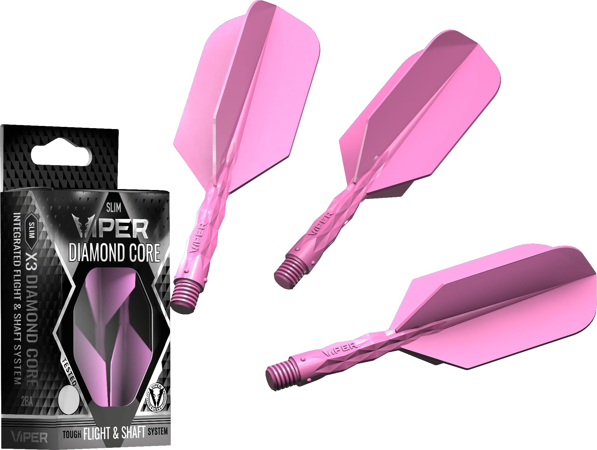 Viper Diamond Core Integrated Dart Flight & Shaft System - Precision Darting Accessory with Tough Polymers for Enhanced Performance, Set of 3, Short Shaft, Slim Flight, Neon Pink — image 1