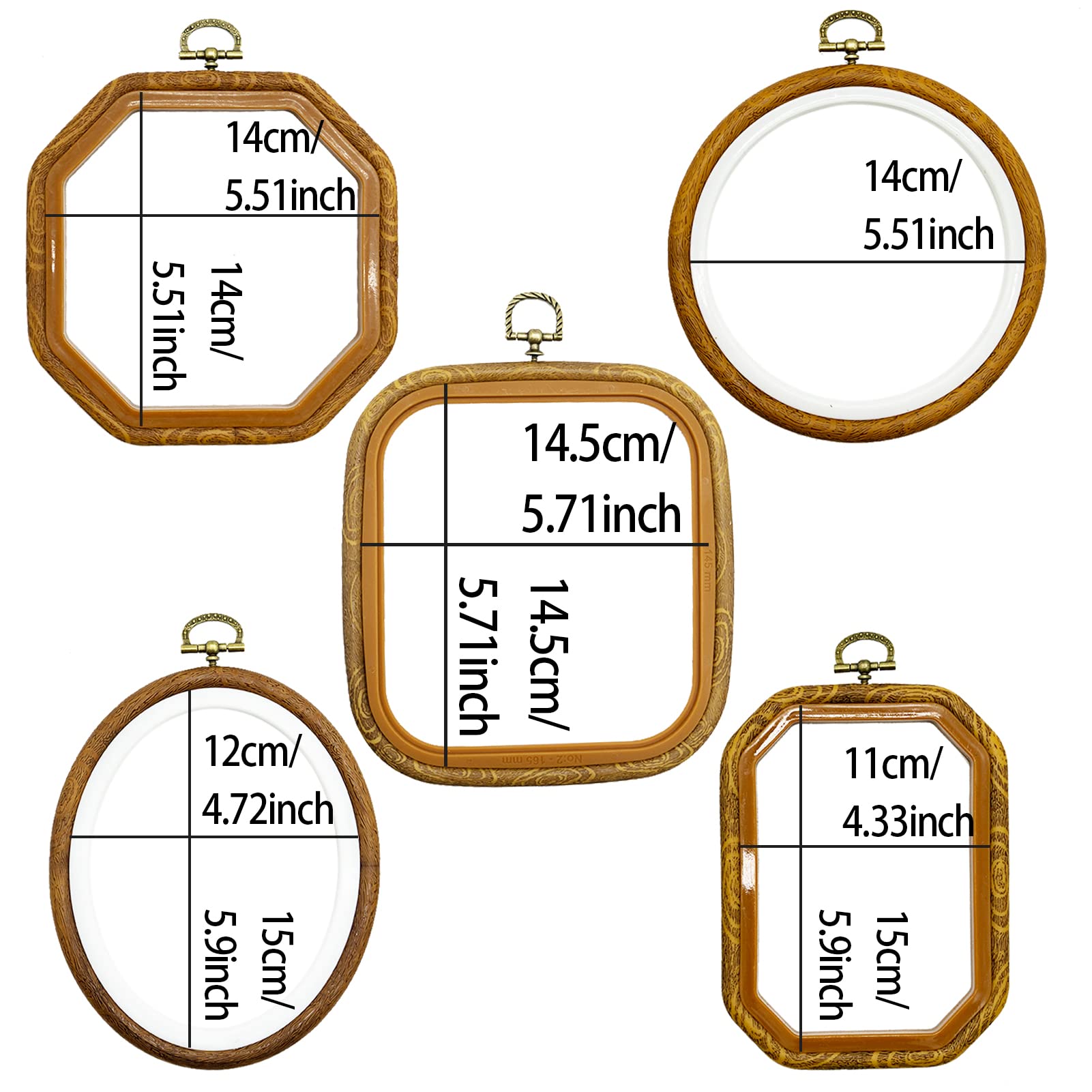 Ibnotuiy - Set di 2 Telai per Ricamo a Punto Croce, Cerchi Ottagonali in Plastica Imitazione Legno, per Lavori Artistici, Cucito e Appendere