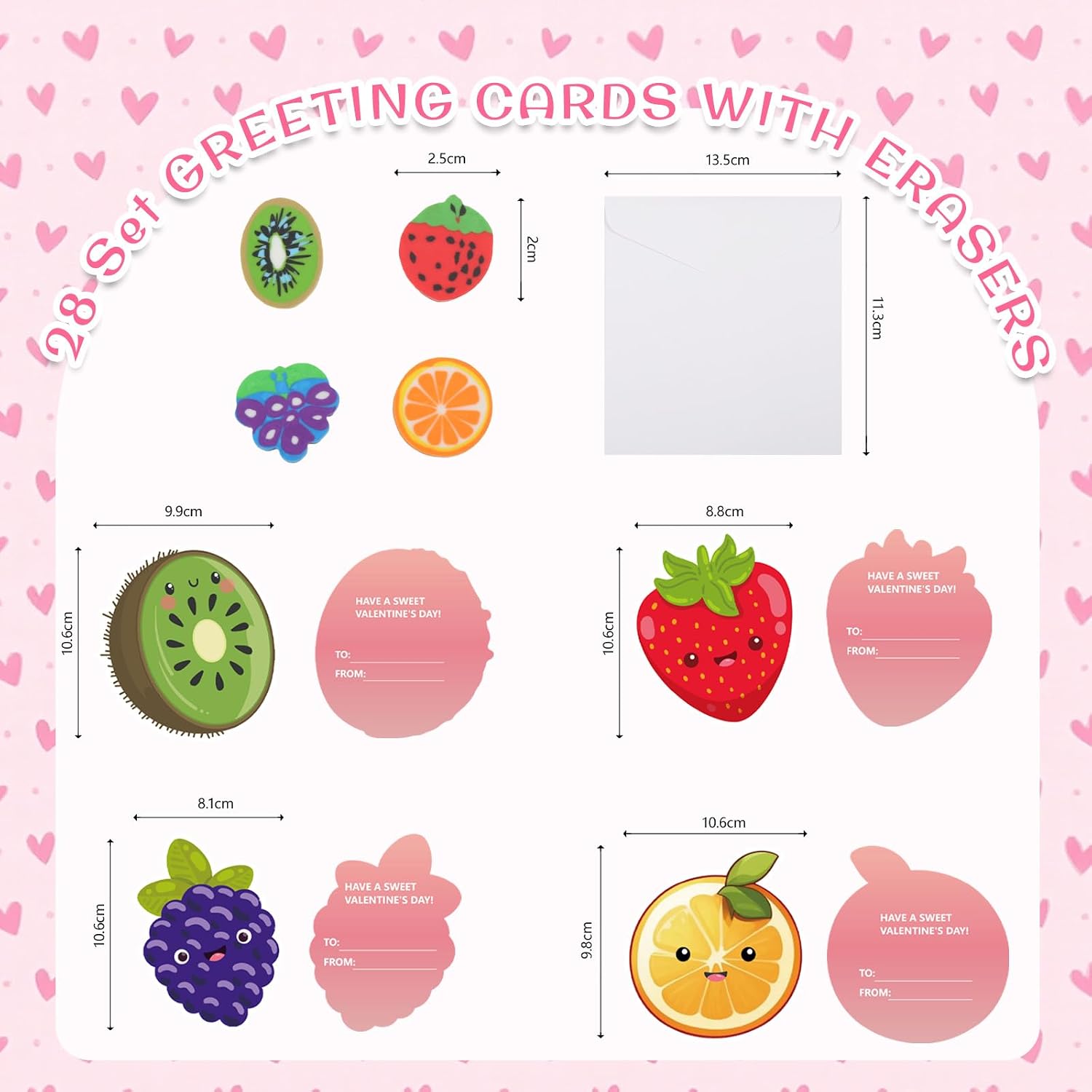 Valentines Day Cards for Kids School Classroom - Valentines Day Cards with Scent Fruit Erasers Envelopes, Classroom Rewards and Prize Exchange Gifts for Boys Girls Party Favors