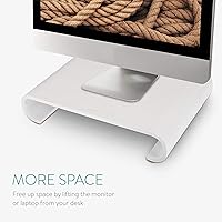 Vista 3 de Navaris Wood Monitor Stand Riser - Computer Desk Organizer Desktop Dock Wooden Mount Display for PC TV Screen Notebook Laptop - Oak with White Stain