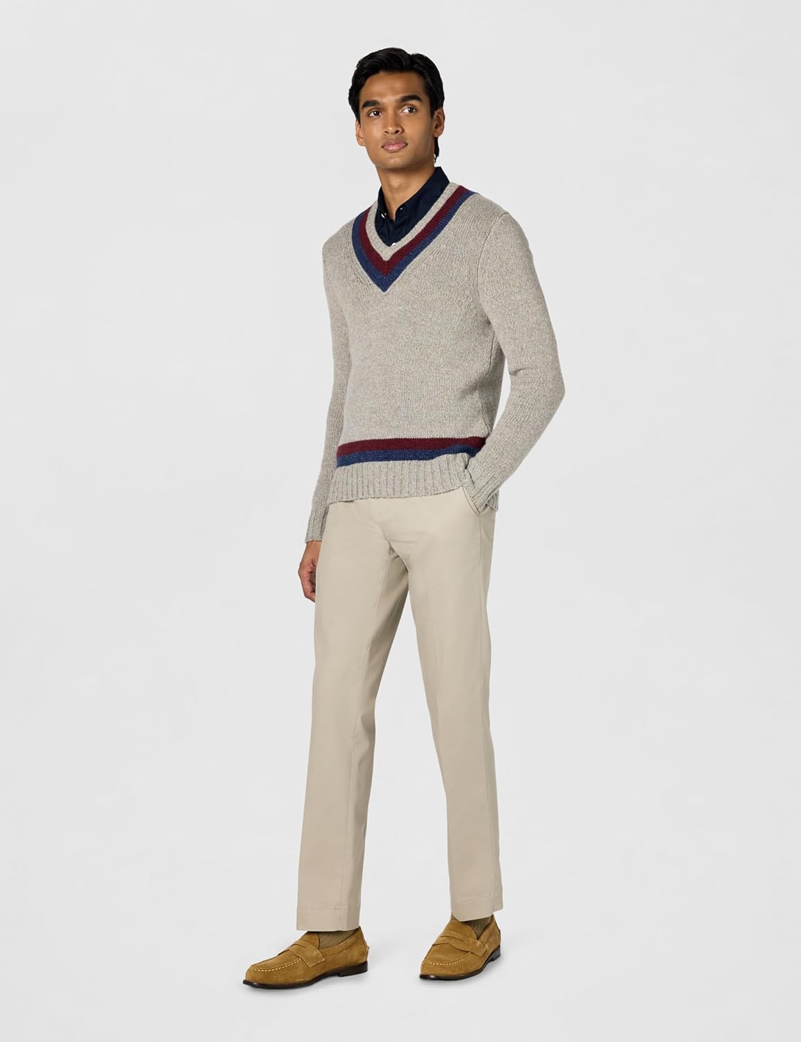 Brooks Brothers Mens Luxury Wool Blend Long Sleeve V-Neck Tennis Sweater - Image 3