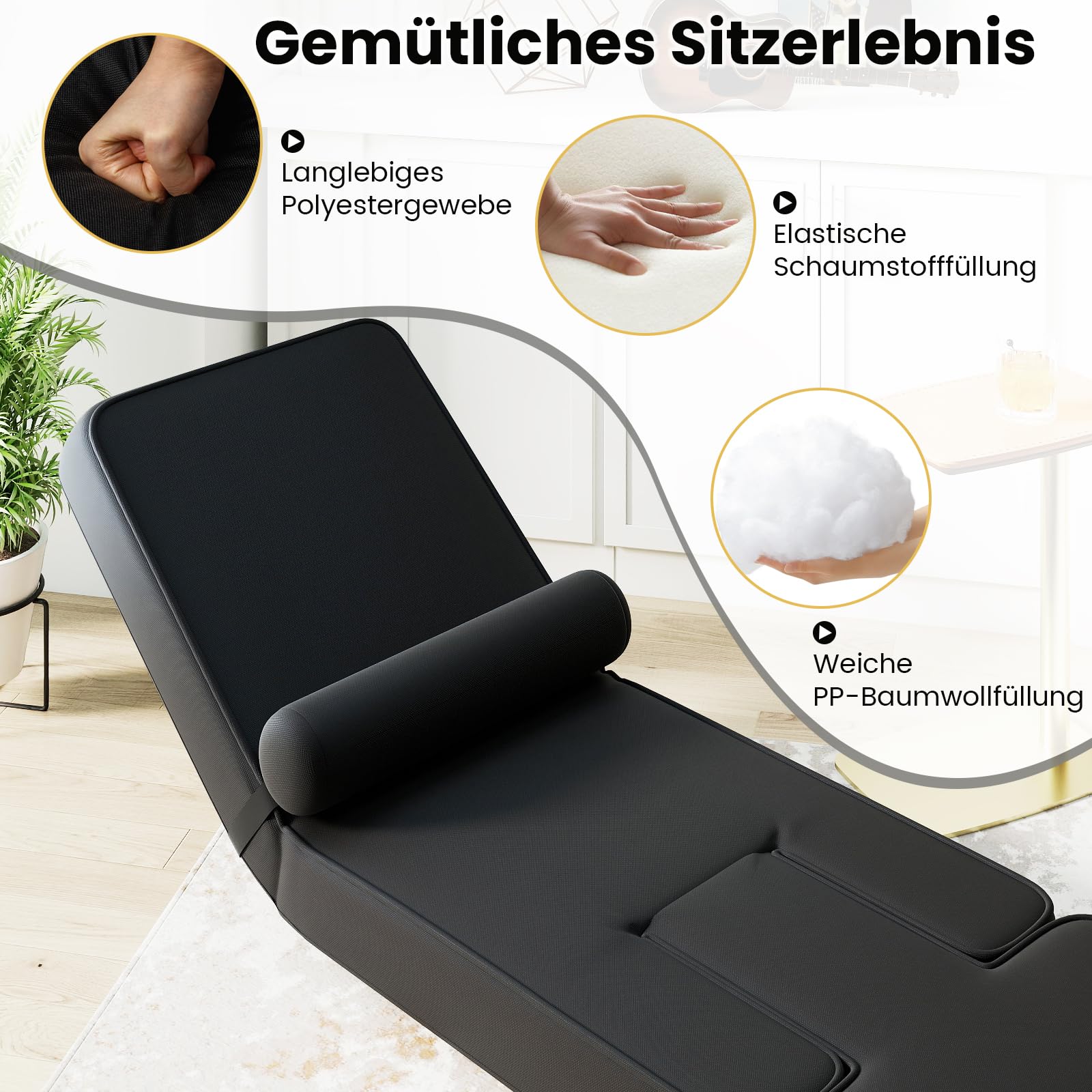 COSTWAY Bodenstuhl klappbar, Bodensessel mit Verstellbarer Rückenlehne & Kopfstütze, Bodensitz gepolstert mit Fußablage & Tischplatte, Bodensofa für Wohnzimmer, Schlafzimmer, Gästezimmer