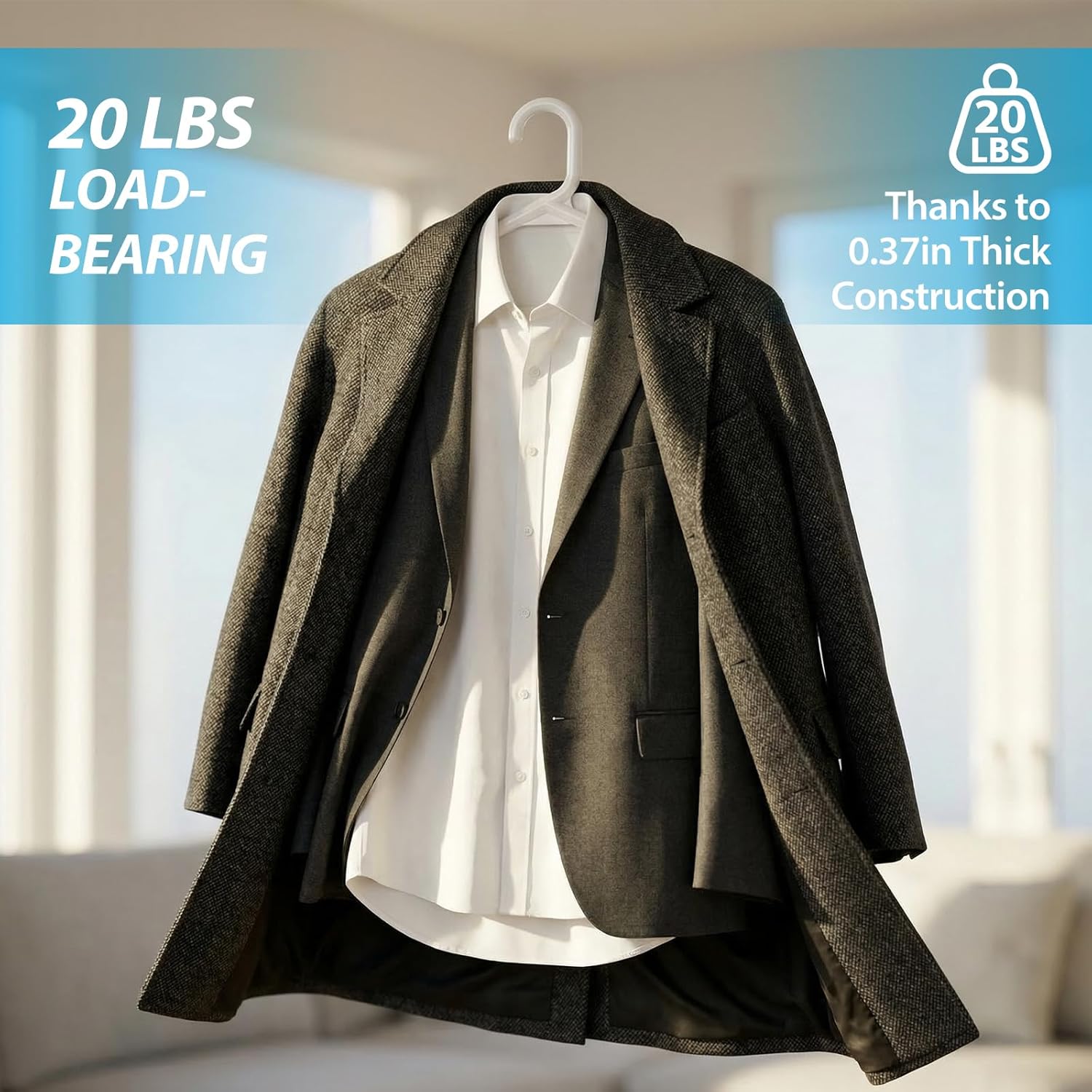 Heavy Duty Plastic Hangers – Super Thick & Reinforced with 20lb Capacity for Coats, Jackets, Pants – Durable Non-Slip Closet Hangers for Heavy Clothing (White, 30 Pack)