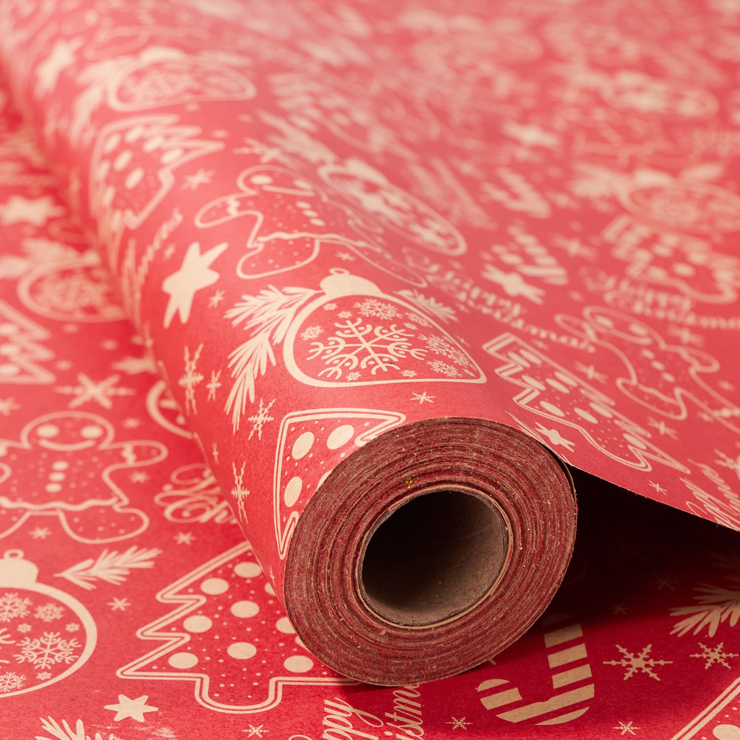 Christmas Wrapping Paper Roll,43cm x 15m Xmas Gift Wrapping Paper,Kraft Xmas Wrap paper for Christmas, Party,Festive Decorations (gingerbread man)