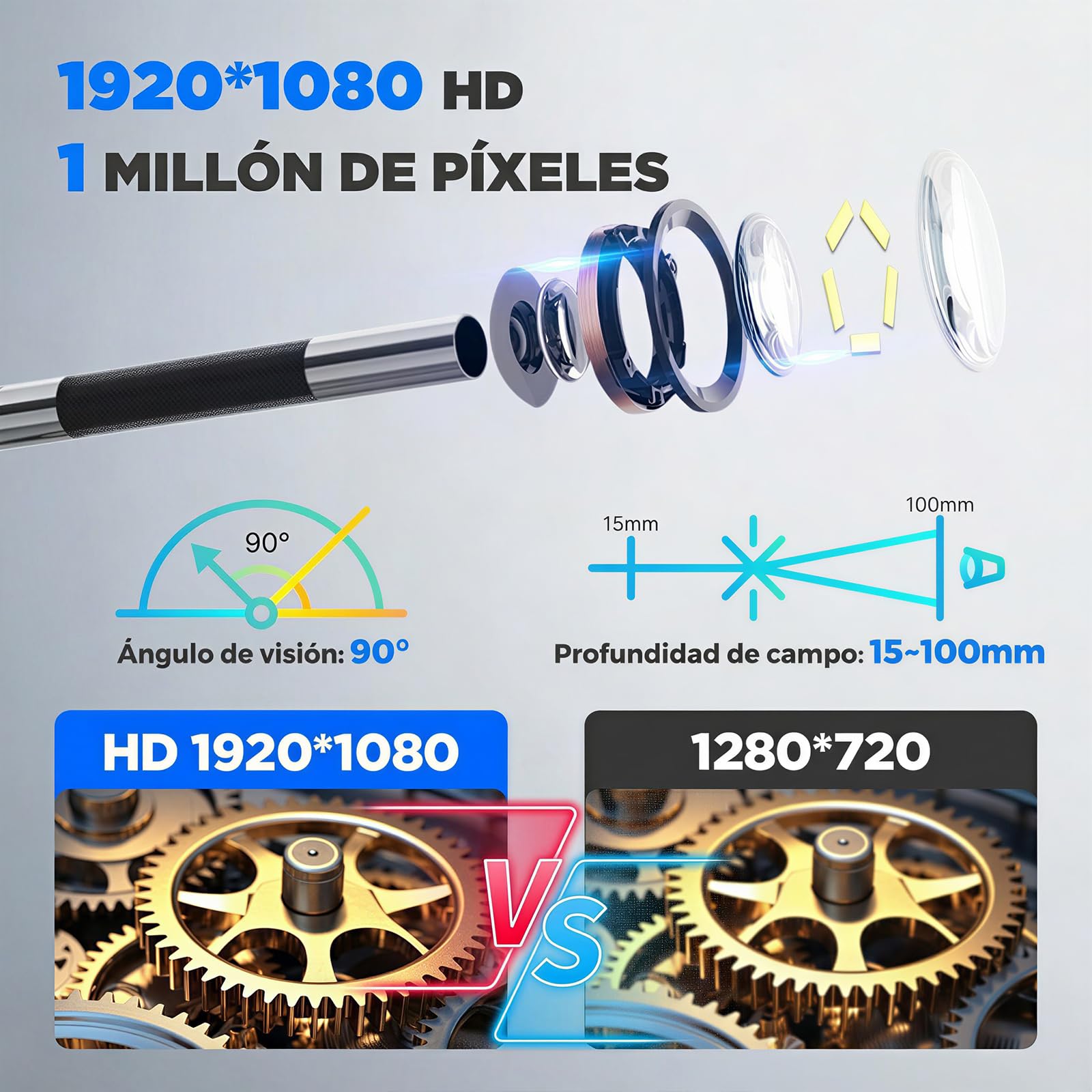 KAISAL Endoscopio Camara de Inspeccion, 6.25mm Cámara Endoscópica con Cabezal Giratorio de 210°, 4,3" 1080 HD Endoscopio, Cámara Endoscópica Tuberías IP67 Impermeable con Luz & Base Magnética