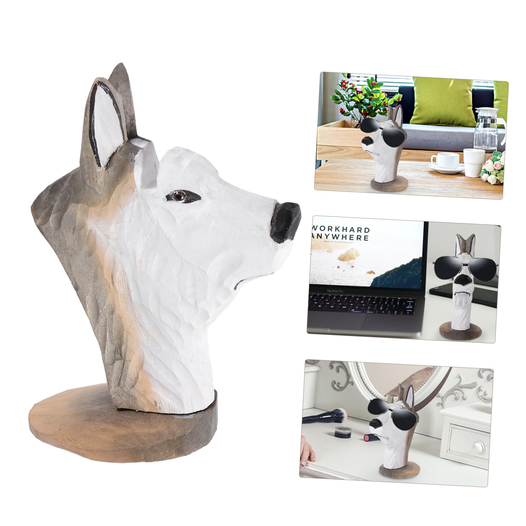 NUOBESTY 3 Stück Holz-Brillengestell Holzdekor Tischplatte Präsentationsständer Rahmenhalter Ständer Hundestatue Tier Brillen Handdekor Brillen-Display-Halterung Praktischer