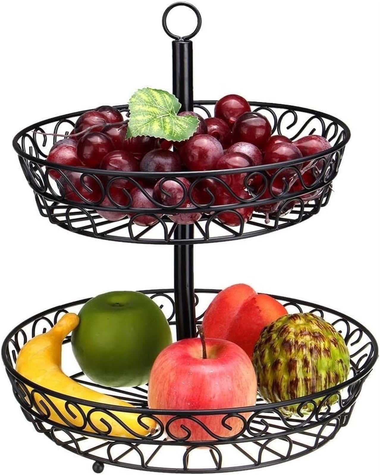 Mnuvxzaewf Onecolor Kitchen Countertop Fruit Rack-Double Creative Basket Metal