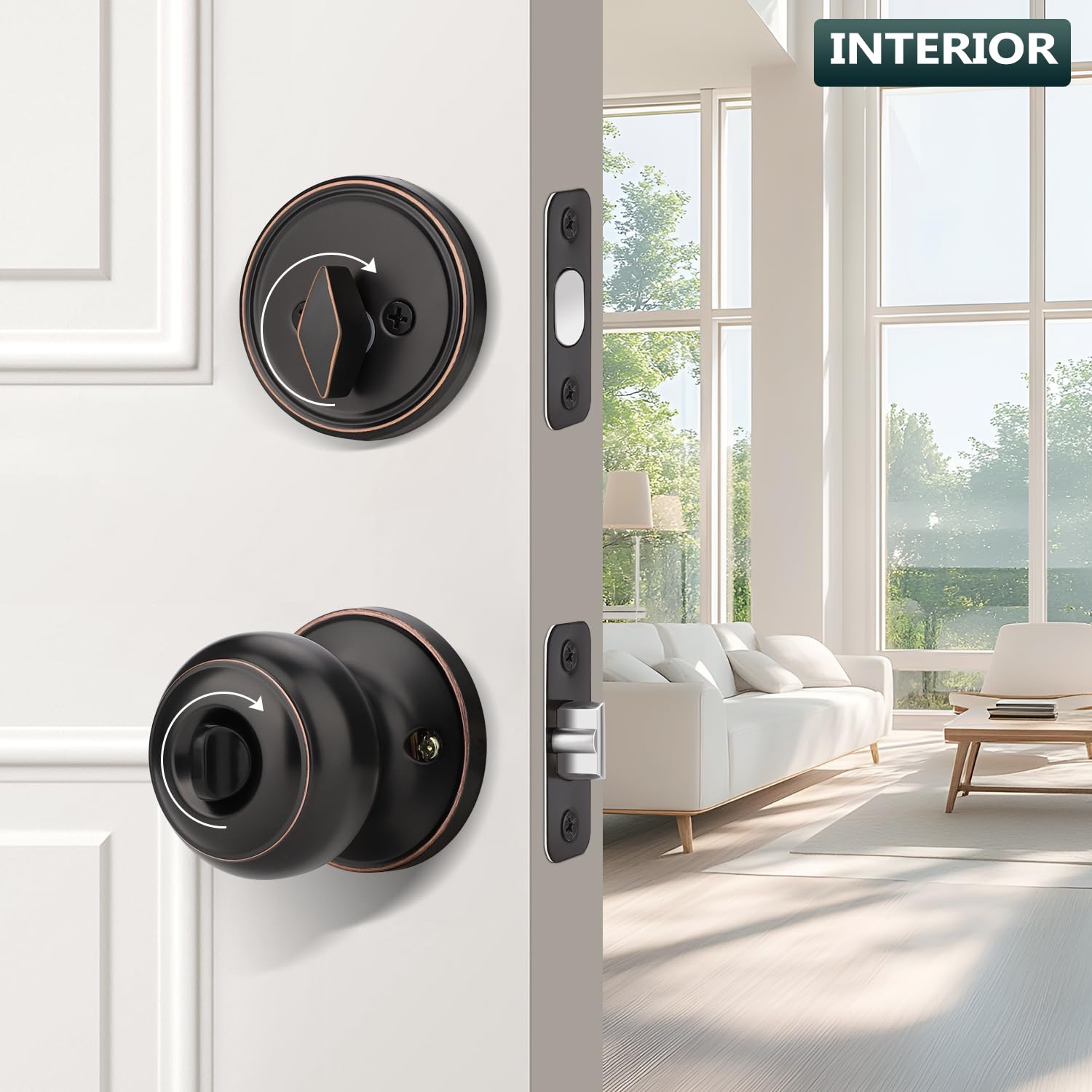 EHOMEWARE Paquete de 3 pomos de puerta de bronce aceitado, con llave igual con cerrojo de seguridad, perilla redonda para puerta de entrada y cerrojo de un solo cilindro, reversible izquierda/derecha