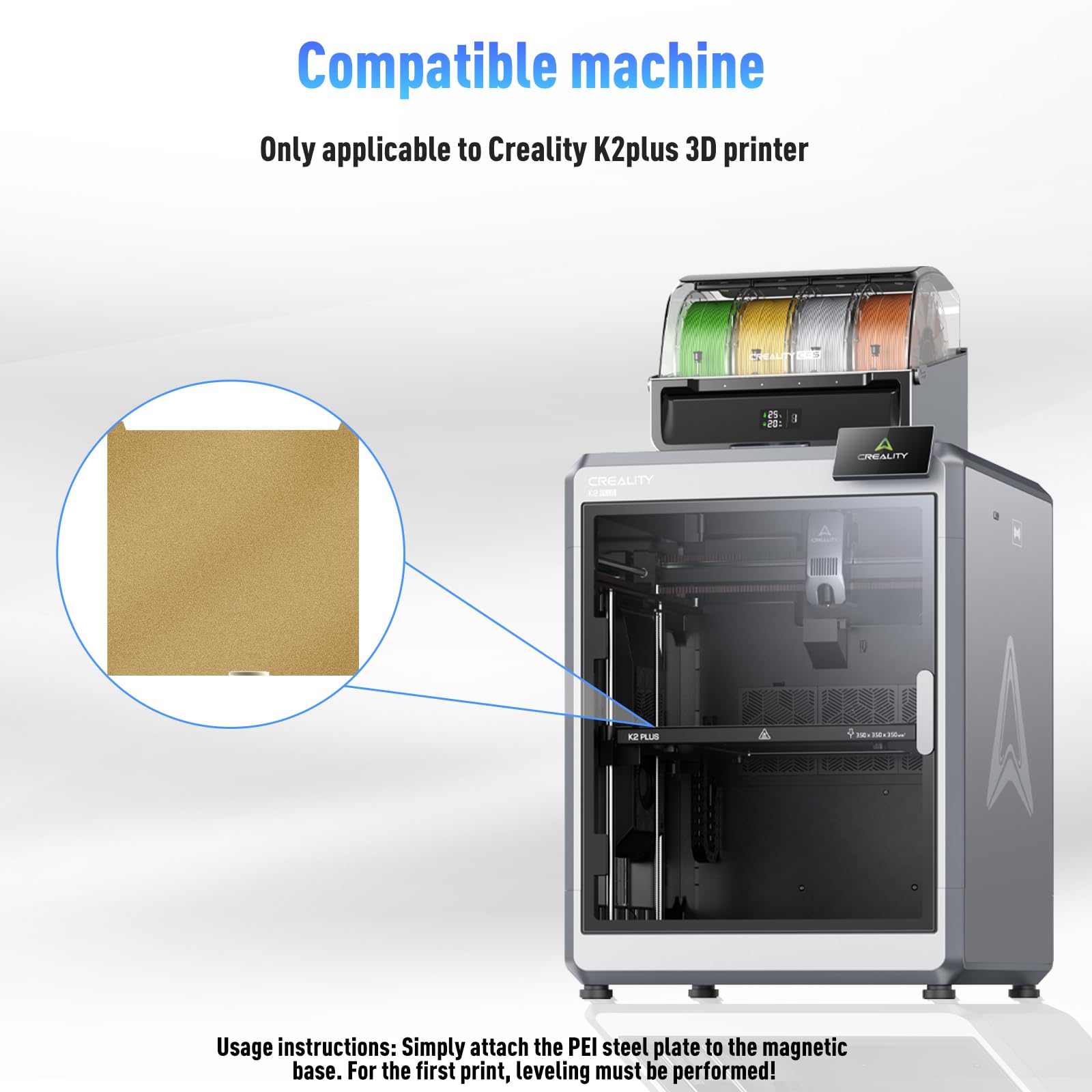 2 pezzi aggiornati 370x370mm K2 Plus Gold Build Plate Double Sided Texture Flessibile Primavera Acciaio PEI Foglio Magnetico Stampato Letto per Creality K2 Plus Stampante 3D
