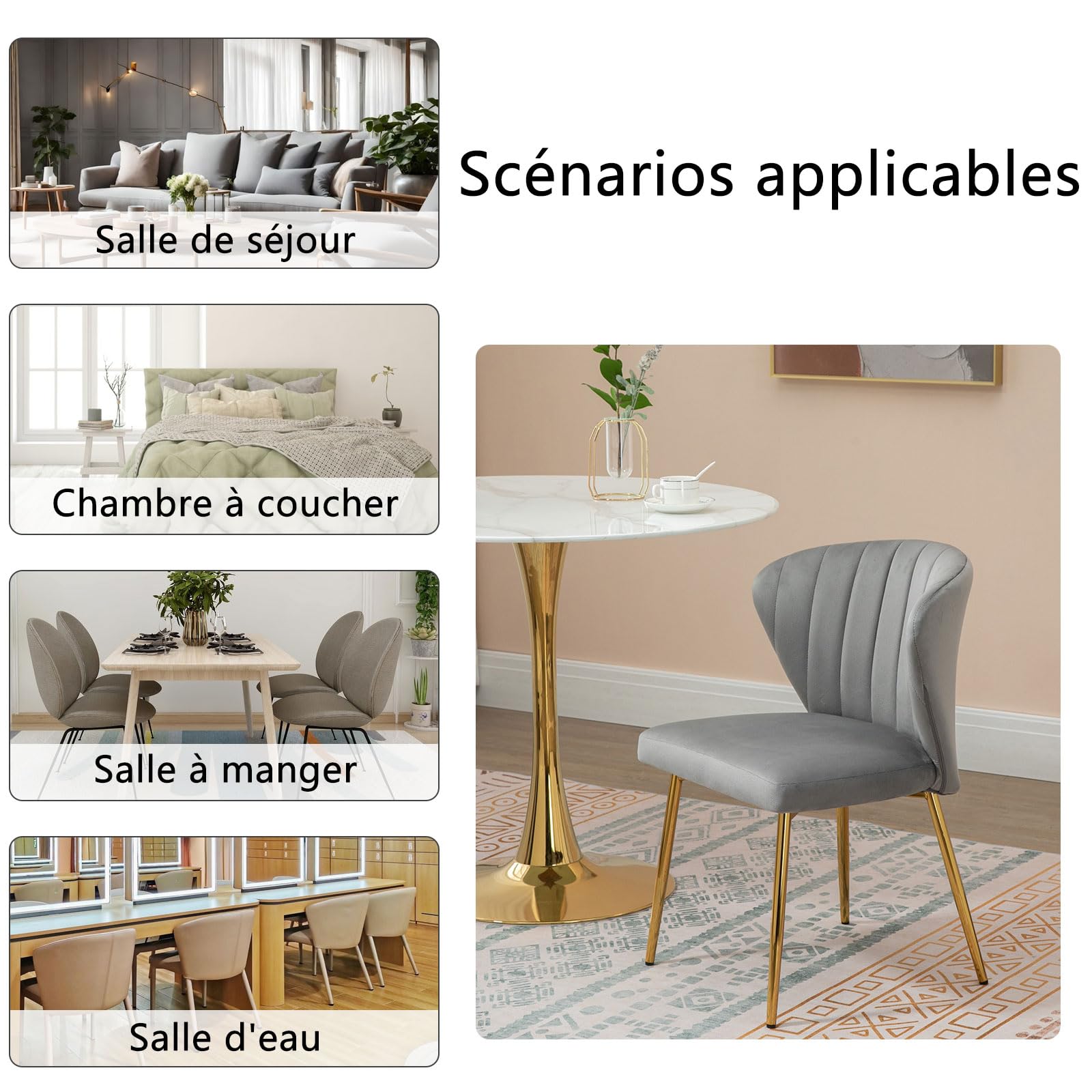 Lot de 4 Chaises de salle à manger Homcom En Velours Noir Rembourrées Avec Pieds En Métal 83A-136V00BK - Rona
