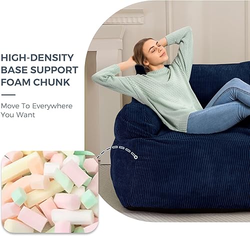 Miniatura 5 de MAXYOYO Puf gigante, de piel sintética, con relleno, para sala de estar, para adultos, sofá grande y perezoso, silla decorativa con bolsillo para