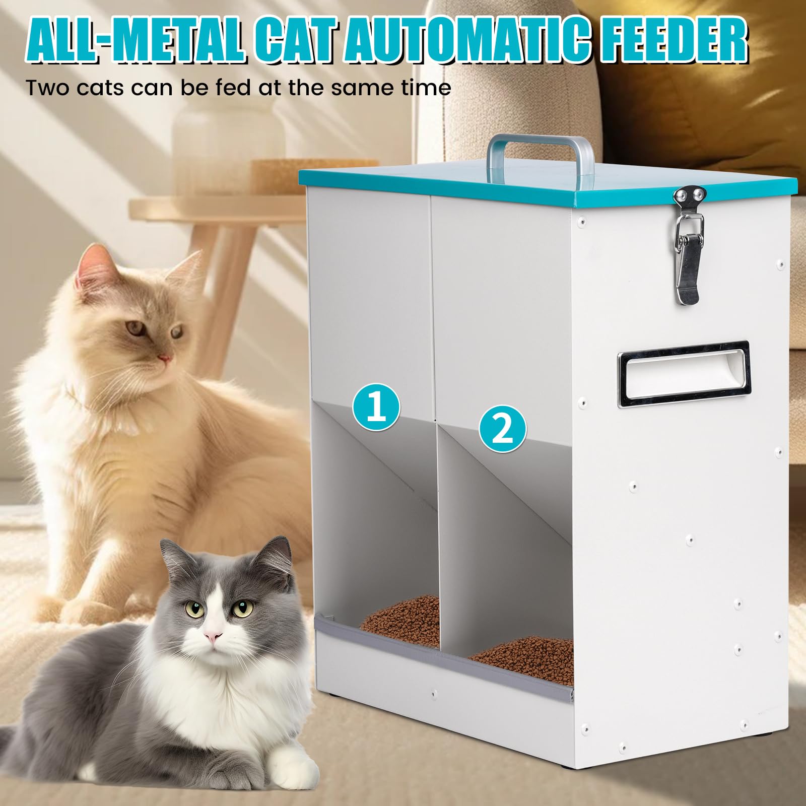 Comedero Gato Automatico 10L, Dispensador Comida Gatos, Tolva para Perro Pequeño Alimentador Metálico, Dispensar Comida para Gatos/Perros Y Comida Liofilizada