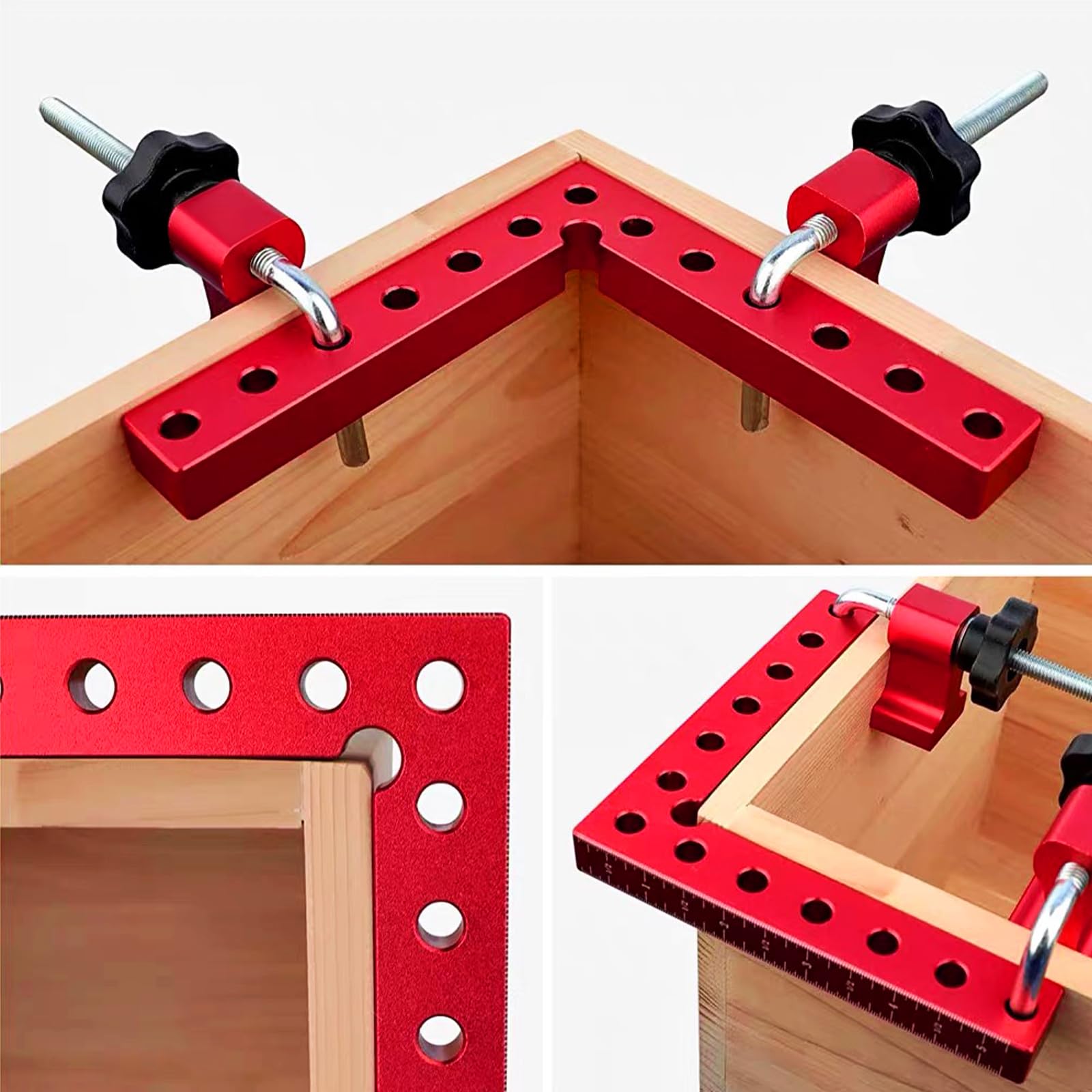 Abrazaderas de esquina para carpintería, paquete de 4 abrazaderas de 90 grados, abrazaderas de ángulo recto de 5.5 x 5.5 pulgadas, cuadrados de posicionamiento de aluminio para marcos de