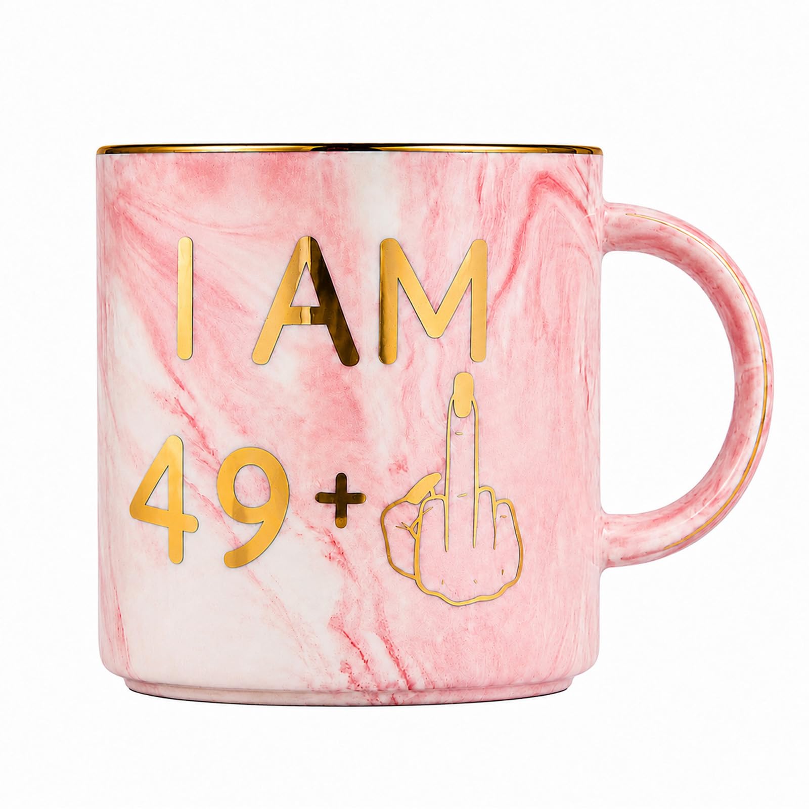 Funny 50th Birthday Mug for Women – I AM 49+ Fabulous Turning 50 Gift for Mom, Wife, Sister, Aunt, Daughter, Best Friend, Coworker | Pink Marble Ceramic Coffee Mug Birthday Present for Her