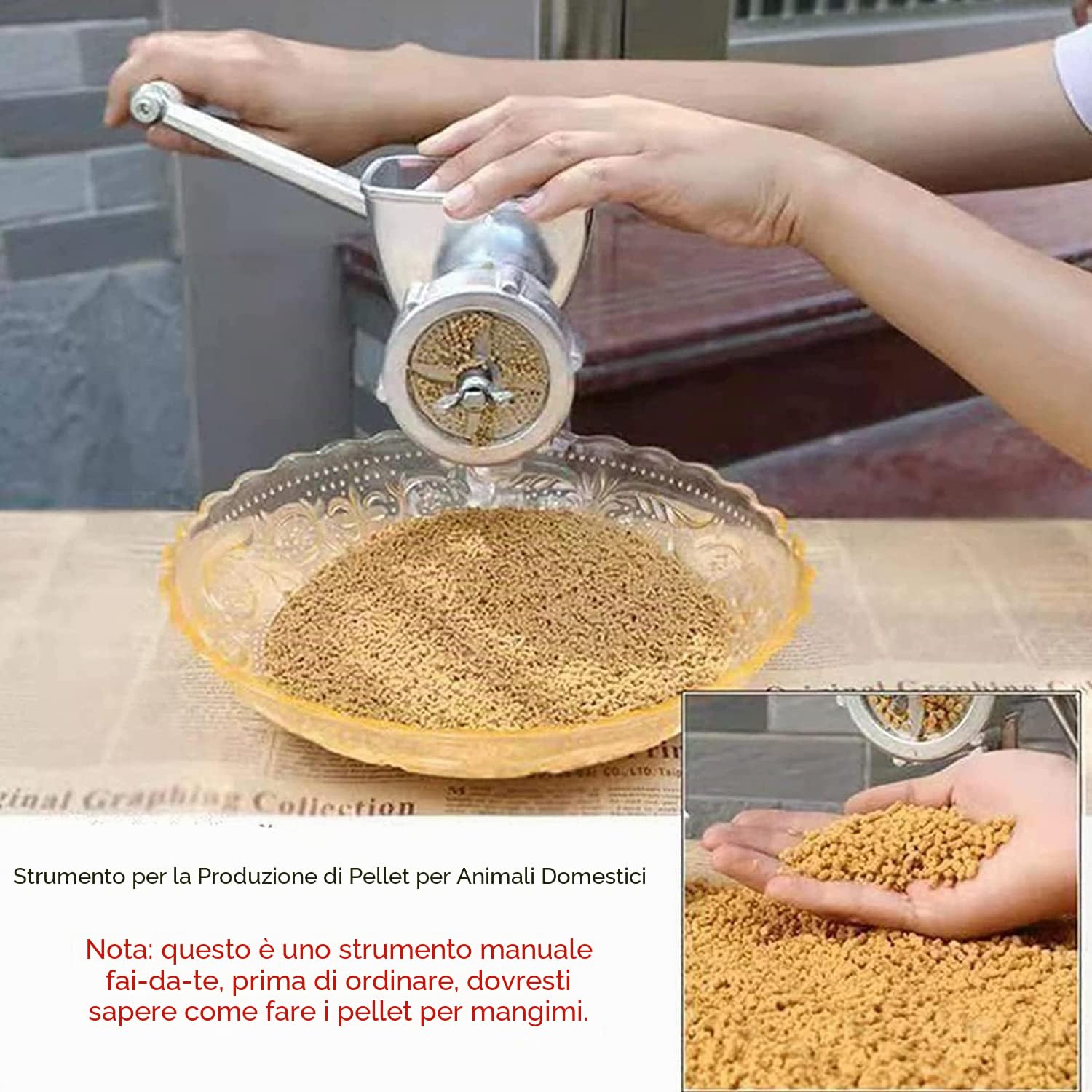 Pellettatrice manuale per mangimi per animali domestici, produttore di mangime per gatti per cani domestici, granulatore per esche per la pesca di uccelli, stampi 1.5/2/2.3/2.5/3/3.5/4/5/6mm opzionali