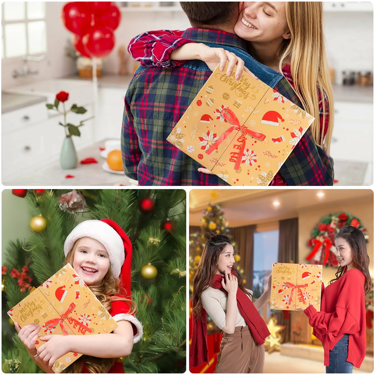 Set De Boîtes Calendrier De l'Avent Diy, 24 Boîte Cadeau De Noël, Kit Calendrier De l'Avent a Remplir, Calendrie De Compte à Rebours De Noël Décorations (Huang)