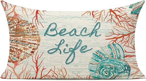 Fundas de almohada de 12 x 20 pulgadas, colorida vida de playa, decoración del hogar, funda de cojín lumbar para sofá, cama