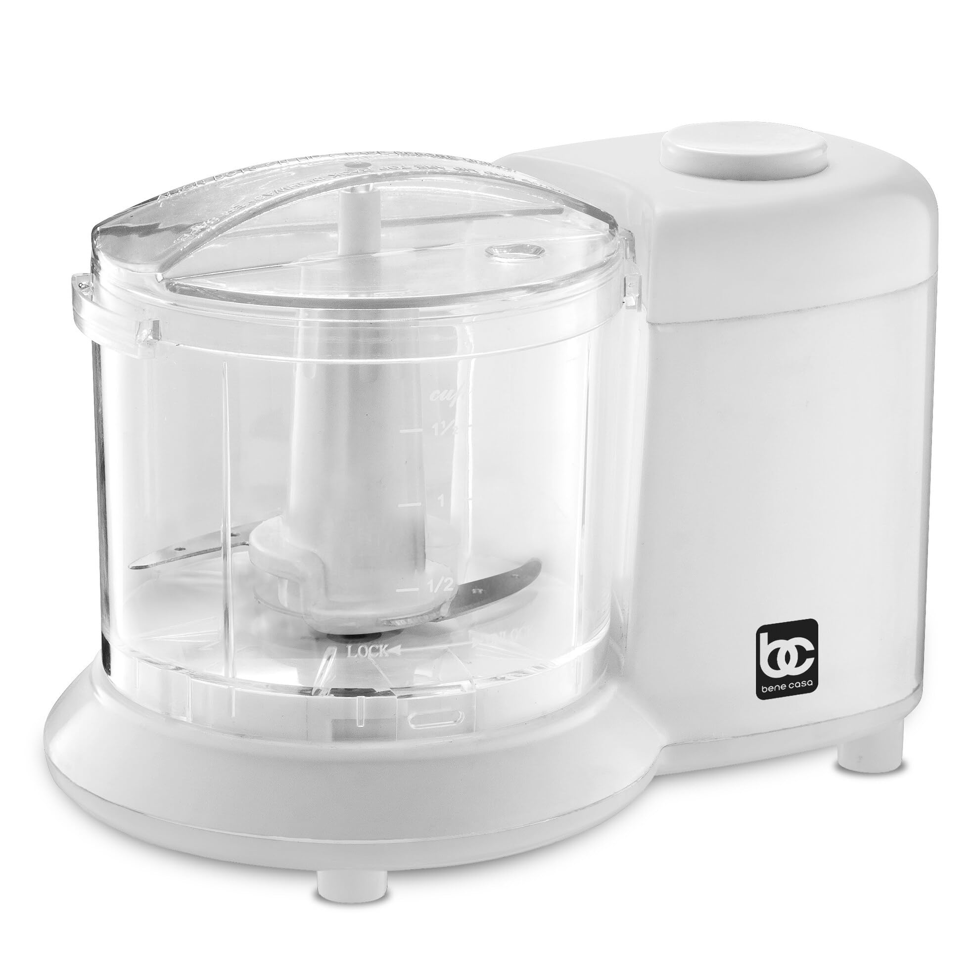 Bene Casa Mini Chopper in white, stainless-steel blade mini chopper, pule control Red
