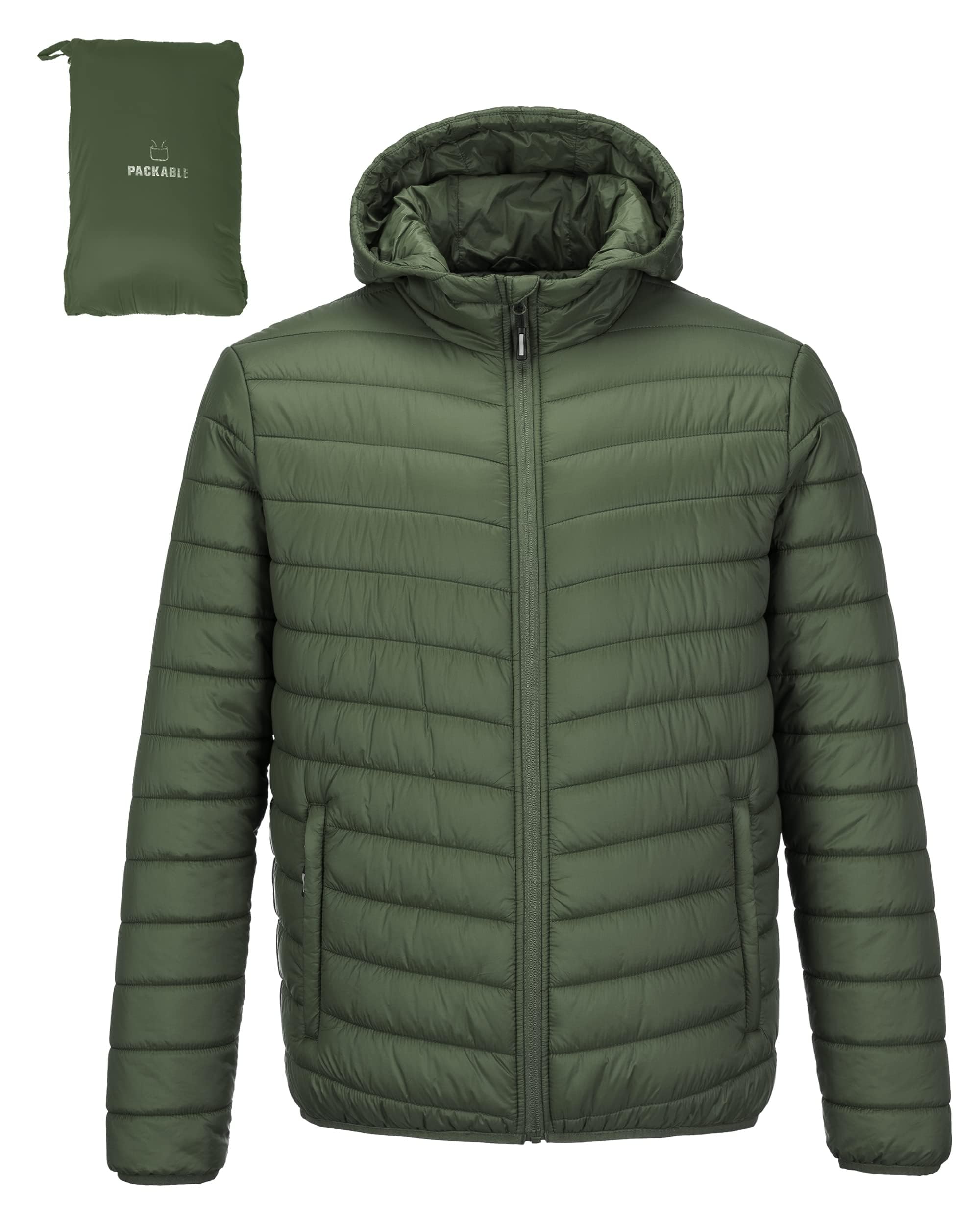 Outdoor Ventures Chaqueta acolchada para hombre, ligera, impermeable, con capucha, abrigo hinchable, chaqueta de invierno para hombre, con bolsillos, para senderismo, camping, viajes